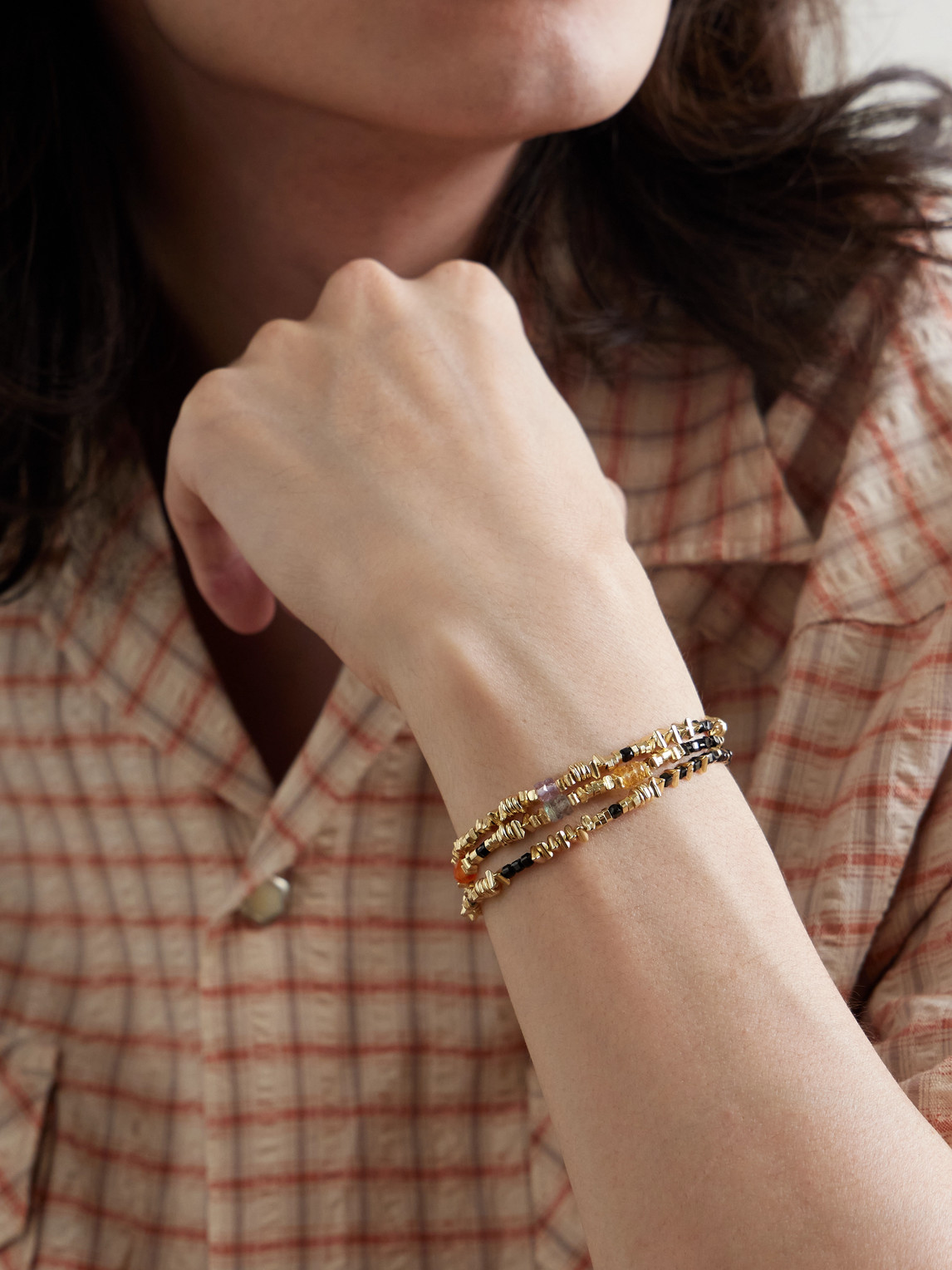Peyote Bird Como 14-karat Gold-plated Multi-stone Beaded Bracelet In Gold