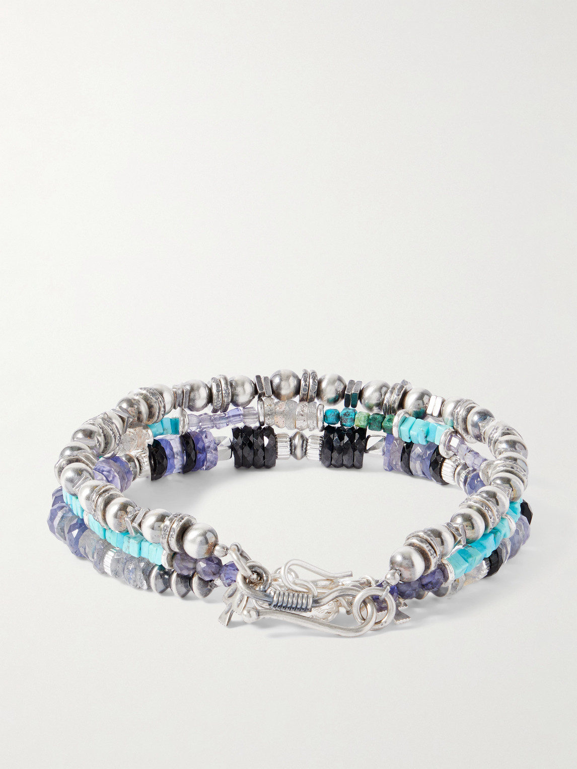 Peyote Bird Set Of Three Sterling Silver Multi-stone Beaded Bracelets In Silver