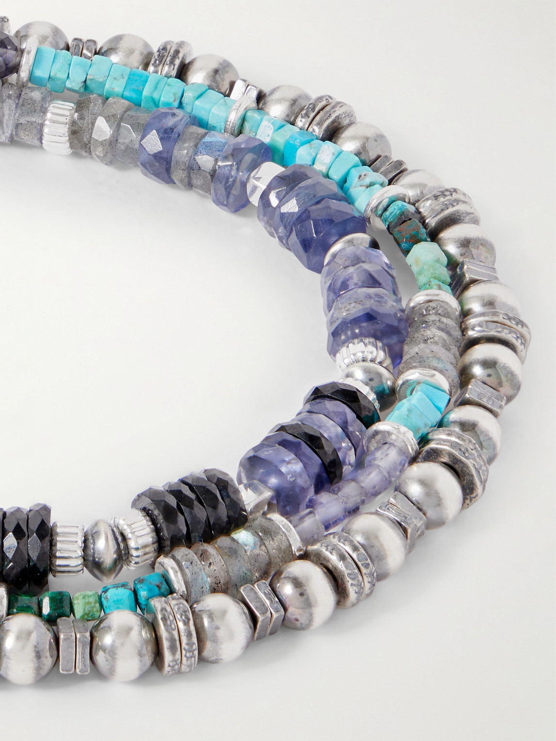 Peyote Bird Set Of Three Sterling Silver Multi-stone Beaded Bracelets In Silver