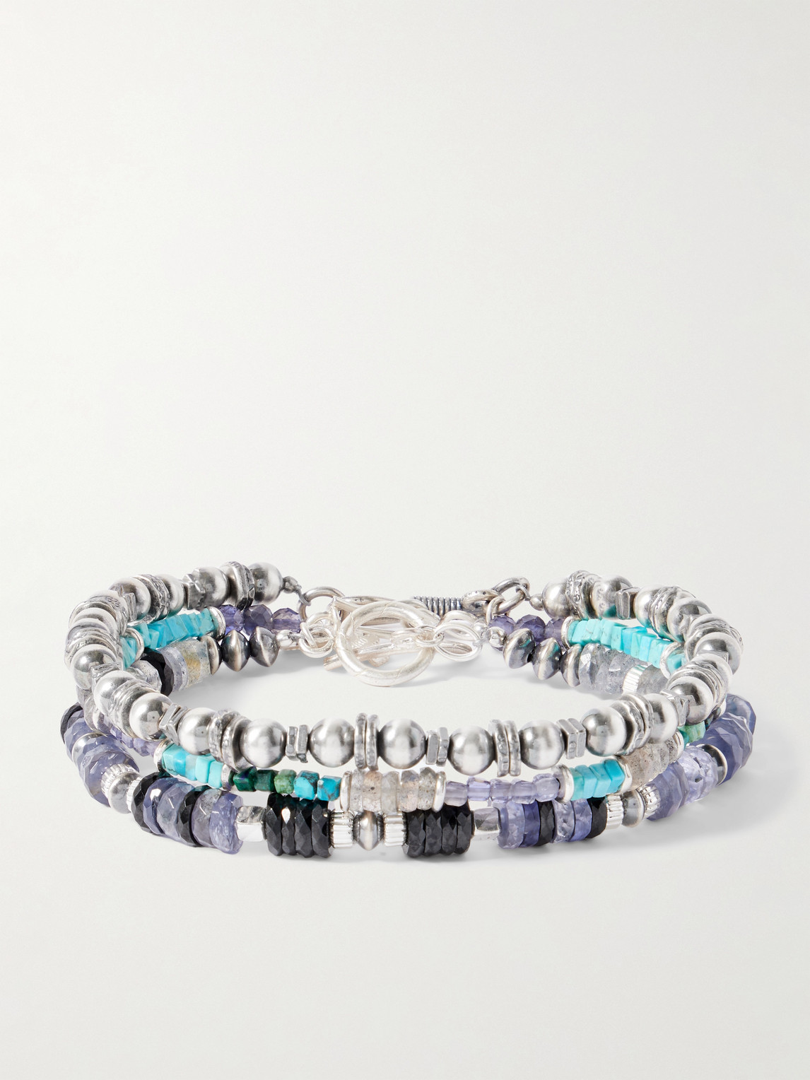 Peyote Bird Set of Three Sterling Silver Multi-Stone Beaded Bracelets - Men