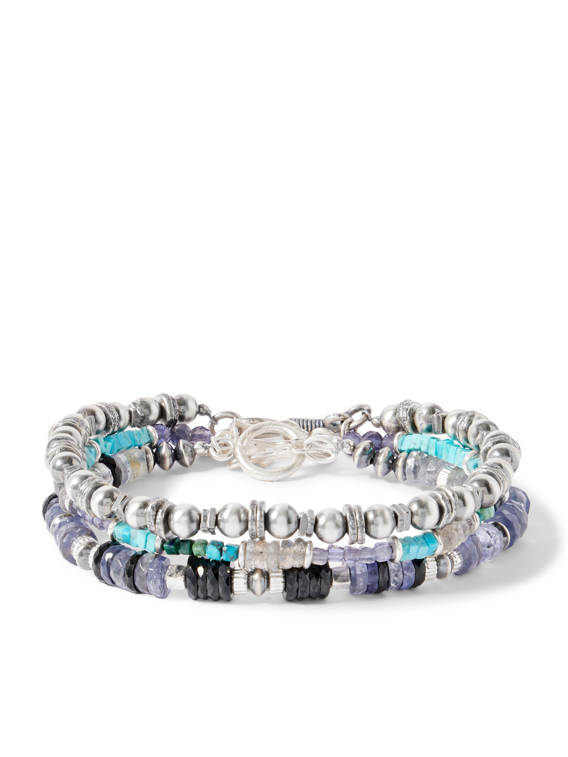 Peyote Bird Set Of Three Sterling Silver Multi-stone Beaded Bracelets