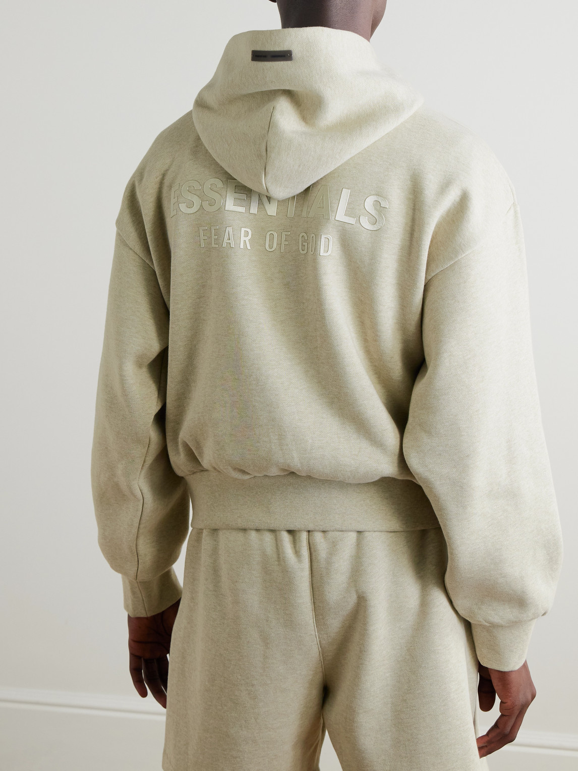 Essentials Beige Classic Fit Fleece Hoodie In Gray