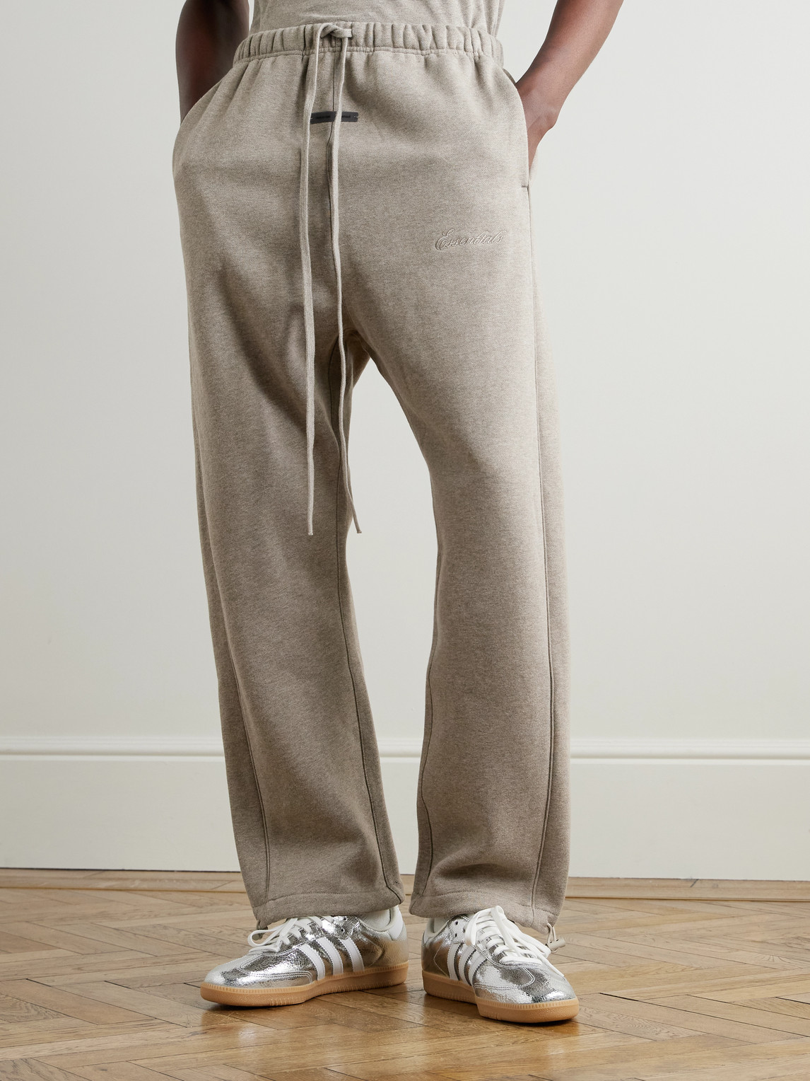 Essentials Brown Relaxed Fleece Piping Sweatpants In Gray
