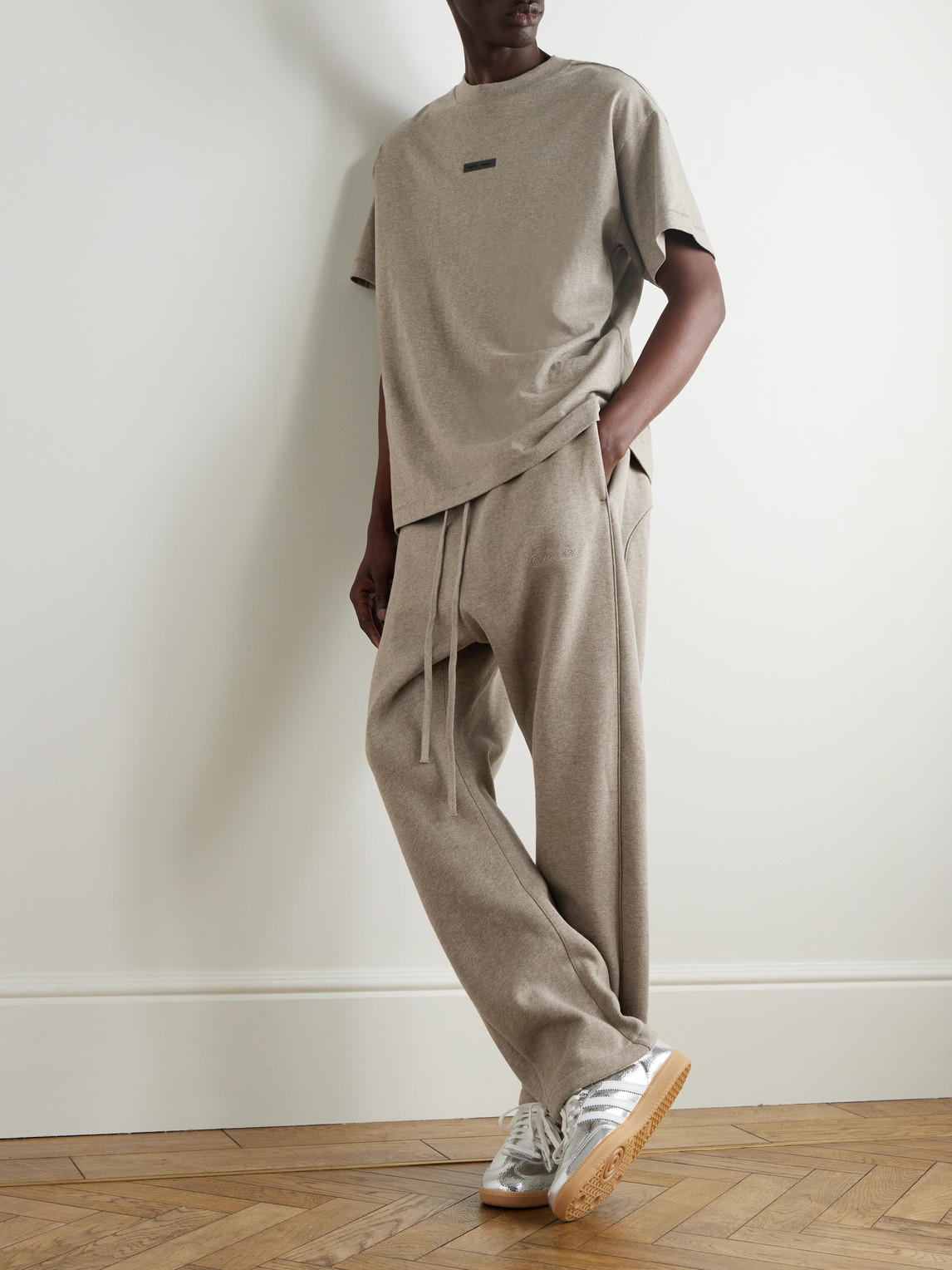 Essentials Brown Relaxed Fleece Piping Sweatpants In Gray