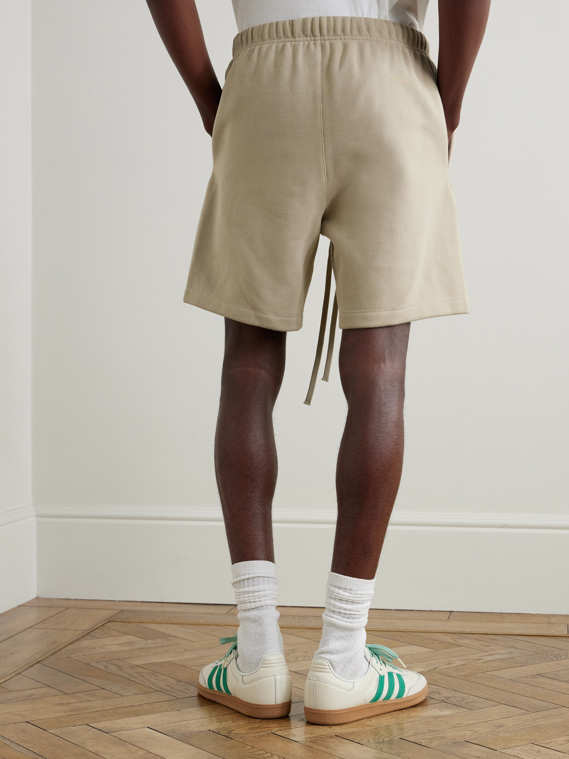 Essentials Wide-leg Logo-appliquéd Cotton-blend Jersey Drawstring Shorts In Brown