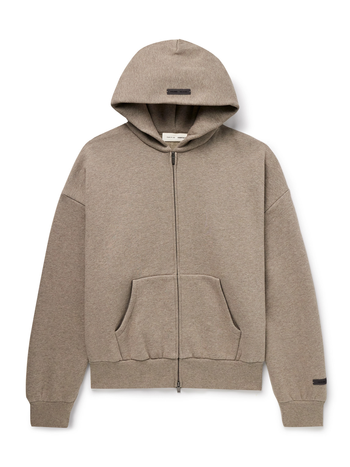 Essentials Logo-appliquéd Cotton-blend Jersey Zip-up Hoodie In Brown