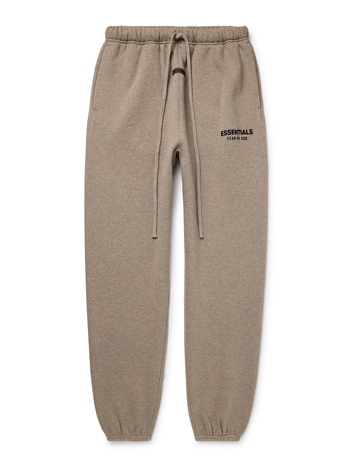Essentials Tapered Logo-appliquéd Cotton-blend Jersey Sweatpants In Brown