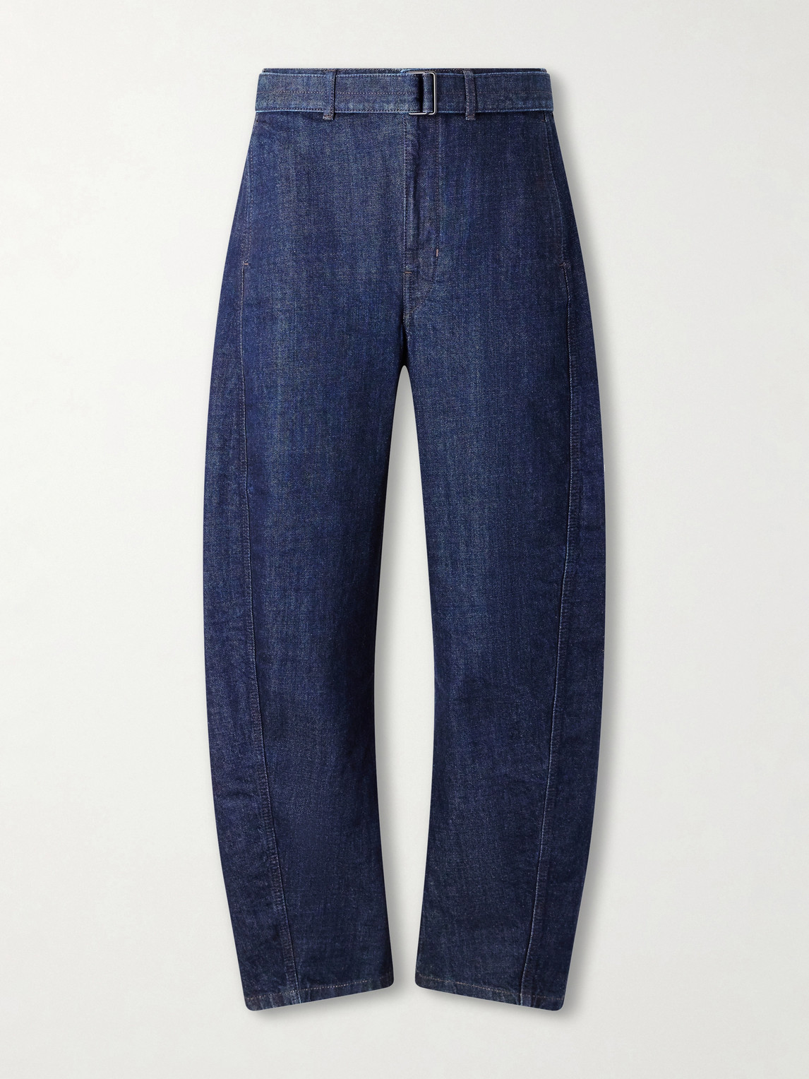 Lemaire Twisted Barrel-leg Belted Organic Jeans In Blue
