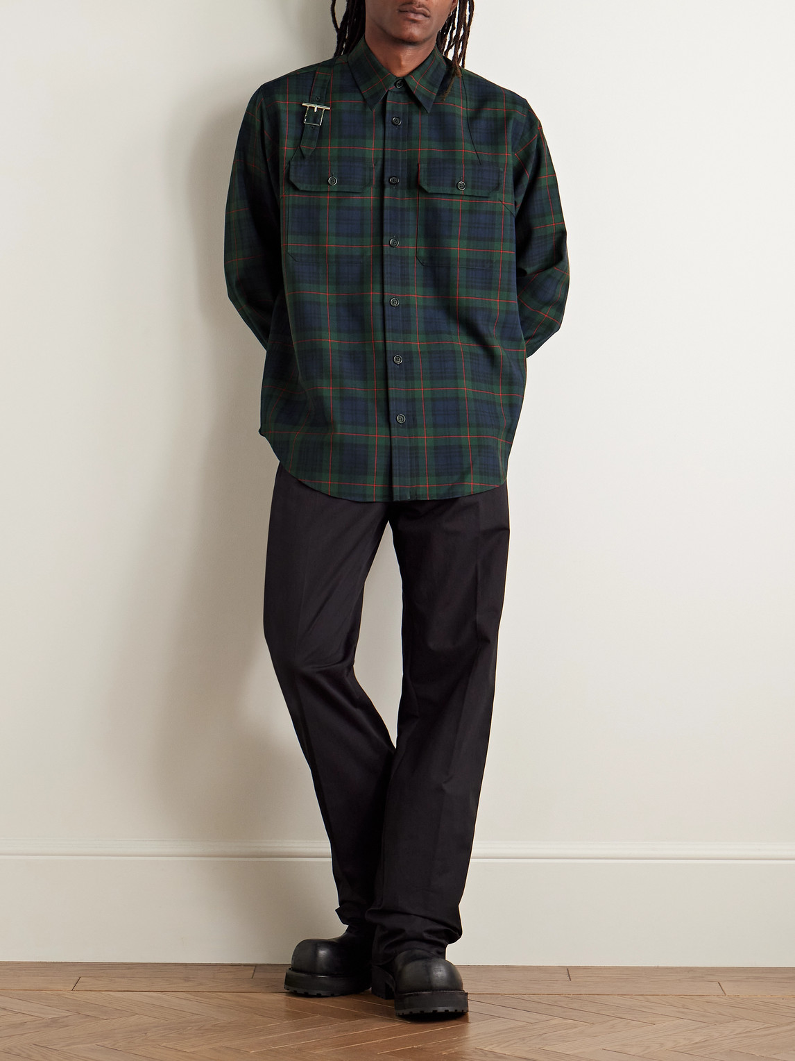 Alexander Mcqueen Harness-detailed Checked Twill Shirt In Black