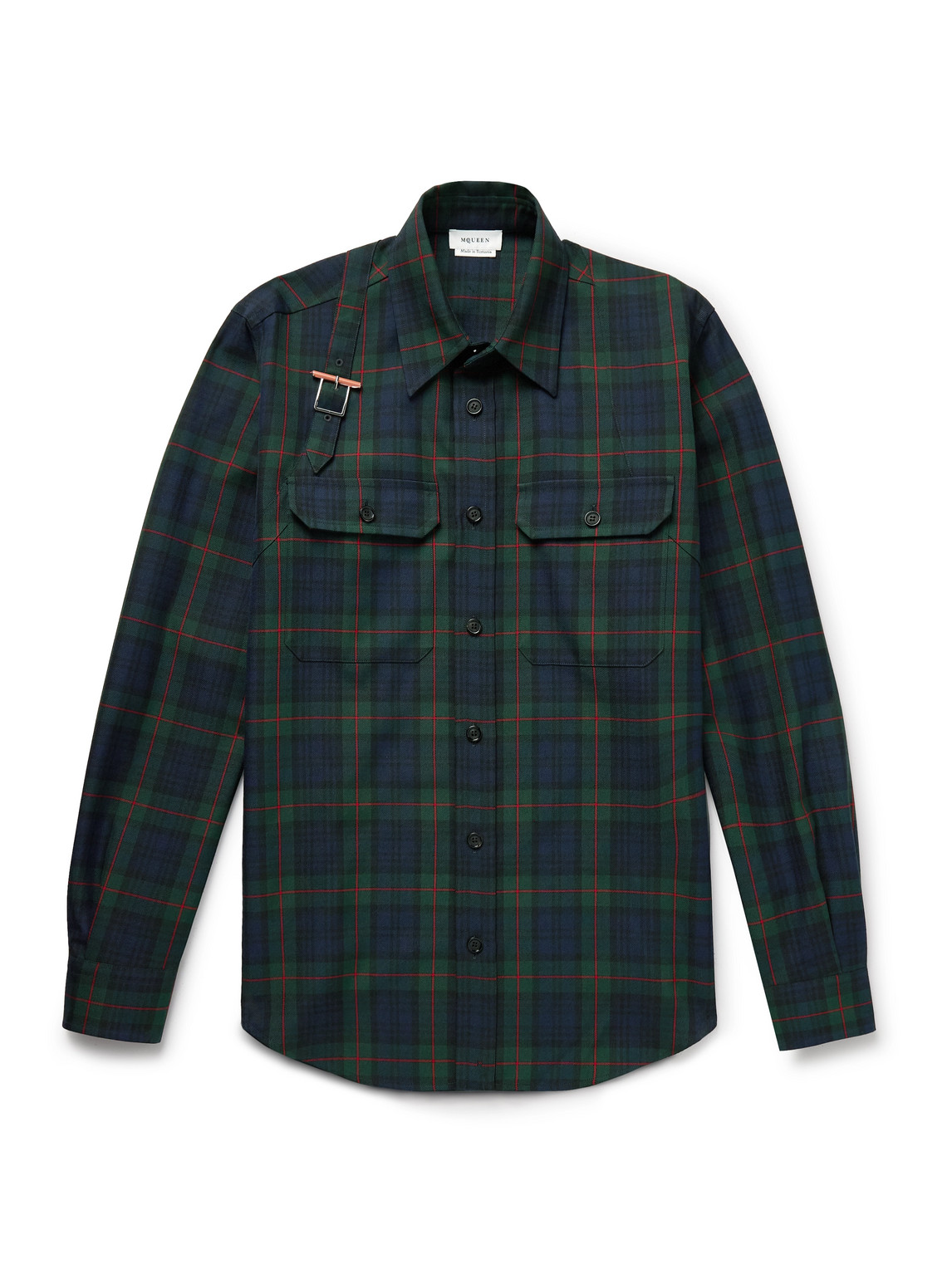 Alexander Mcqueen Harness-detailed Checked Twill Shirt In Black