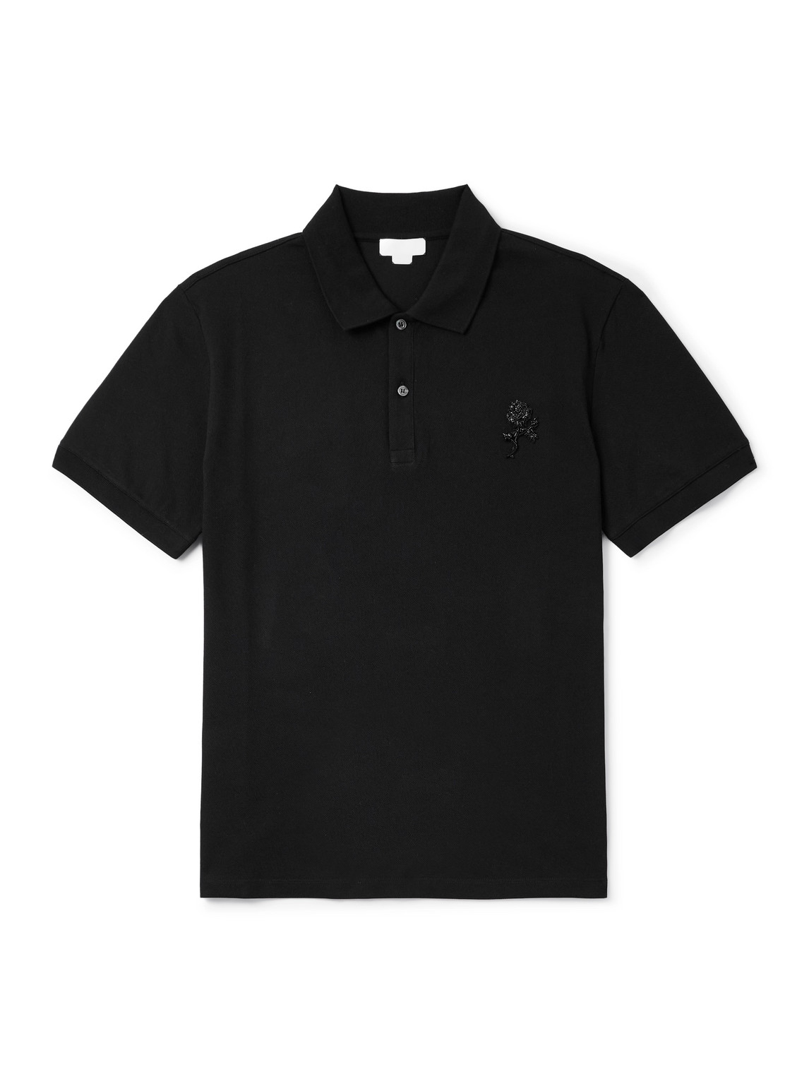 Alexander Mcqueen Embellished Cotton-piqué Polo Shirt In Black
