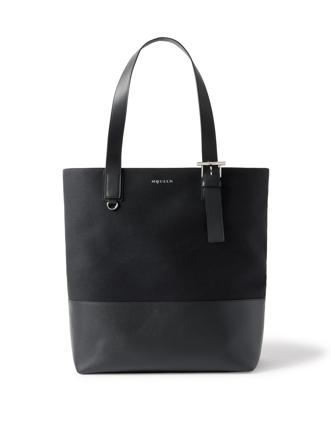 T-Bar Leather-Trimmed Twill Tote Bag