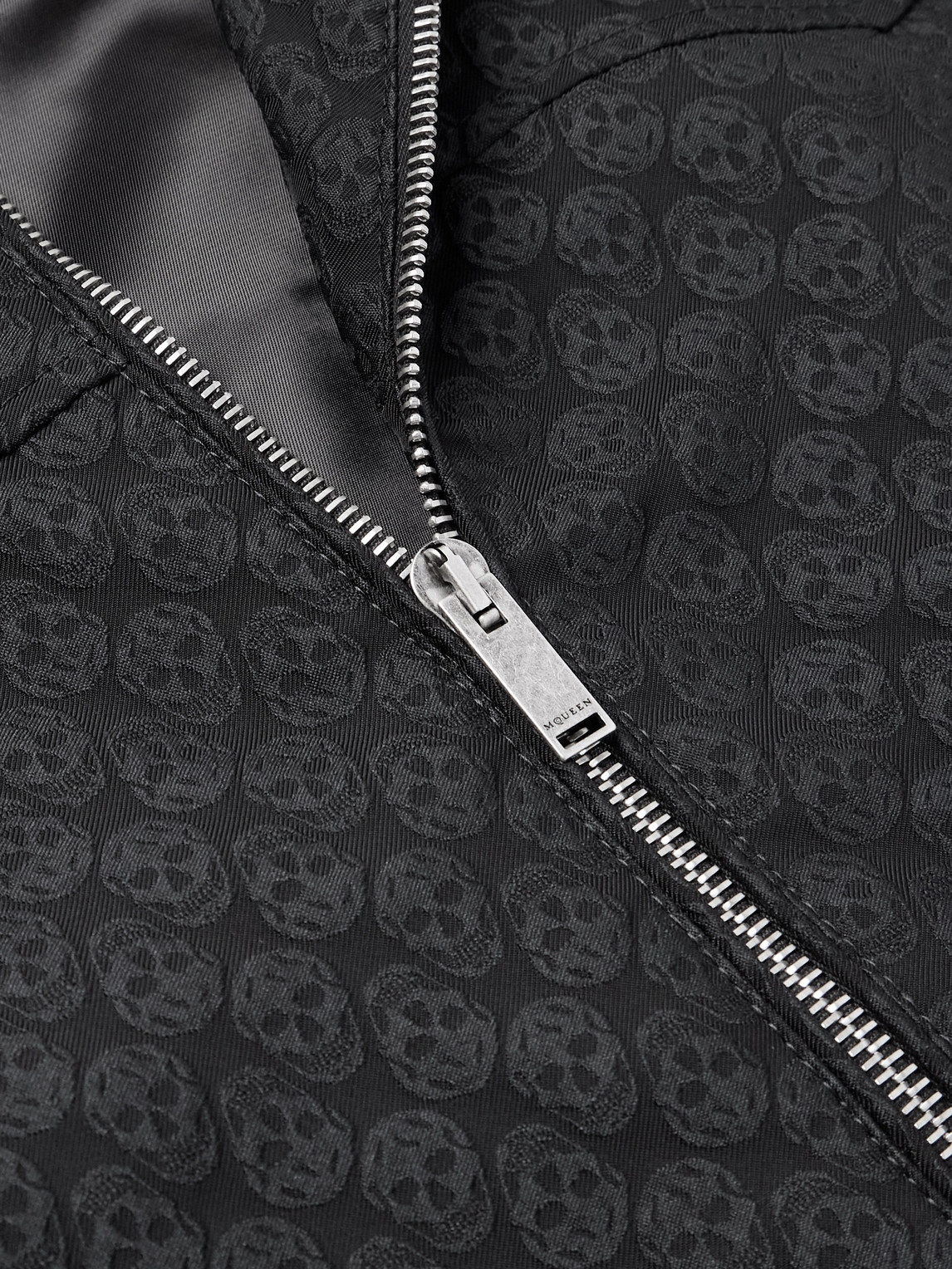 Alexander Mcqueen Cropped Printed Twill Harrington Jacket In Black