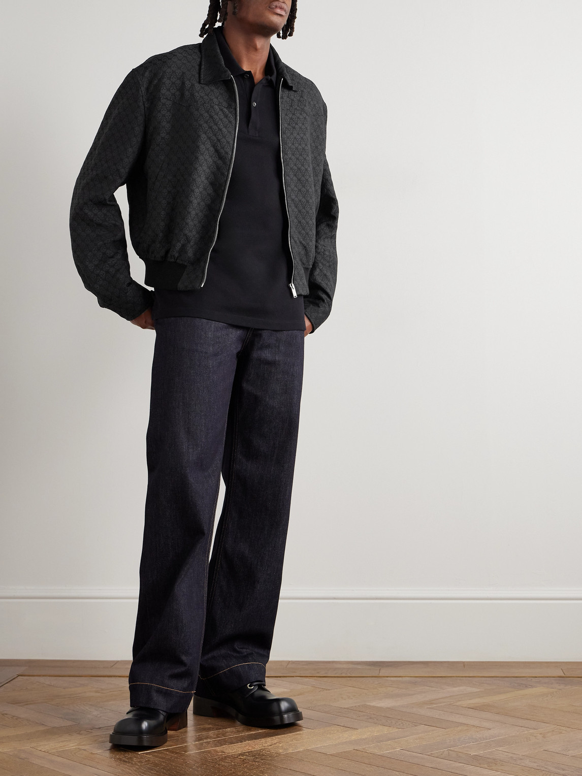 Alexander Mcqueen Cropped Printed Twill Harrington Jacket In Black