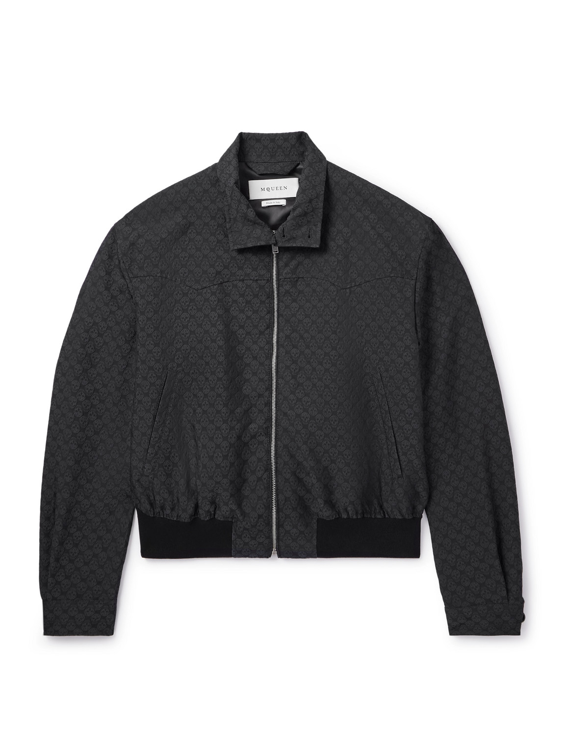 Alexander Mcqueen Cropped Printed Twill Harrington Jacket In Black