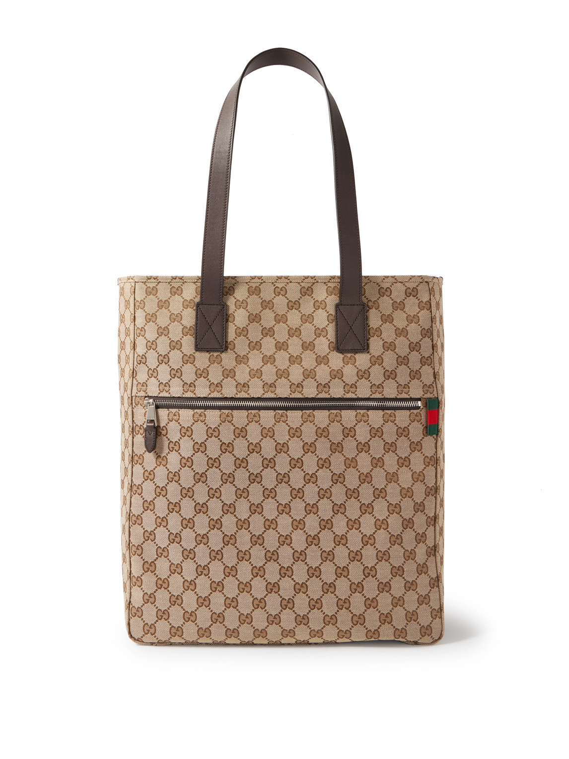 Gucci Neo Leather And Grosgrain-Trimmed Monogrammed Cotton-Canvas Tote  Bag Men Brown