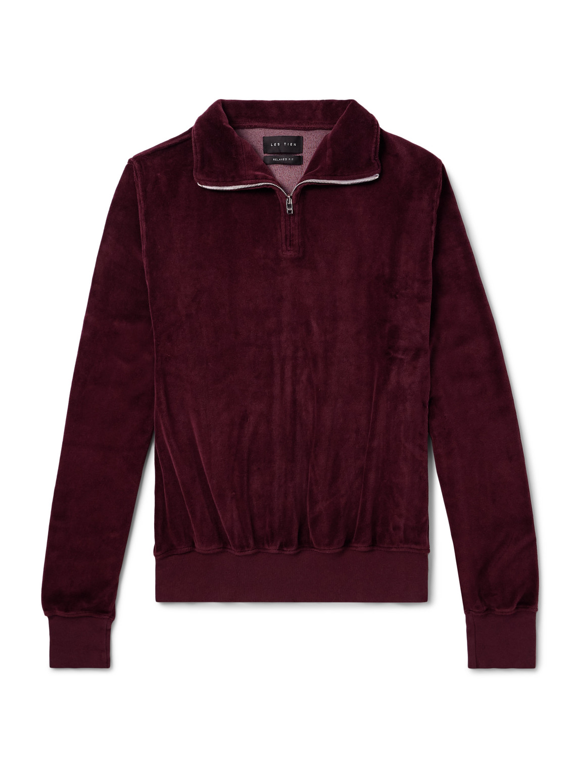 Les Tien Cotton-blend Velour Half-zip Sweatshirt In Burgundy