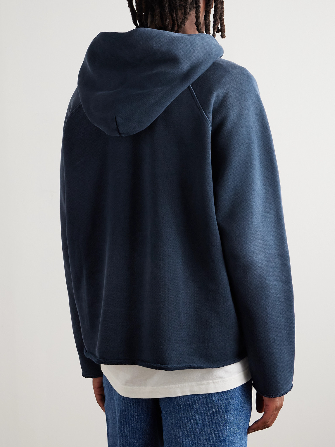 Les Tien Distressed Cotton-jersey Hoodie In Blue