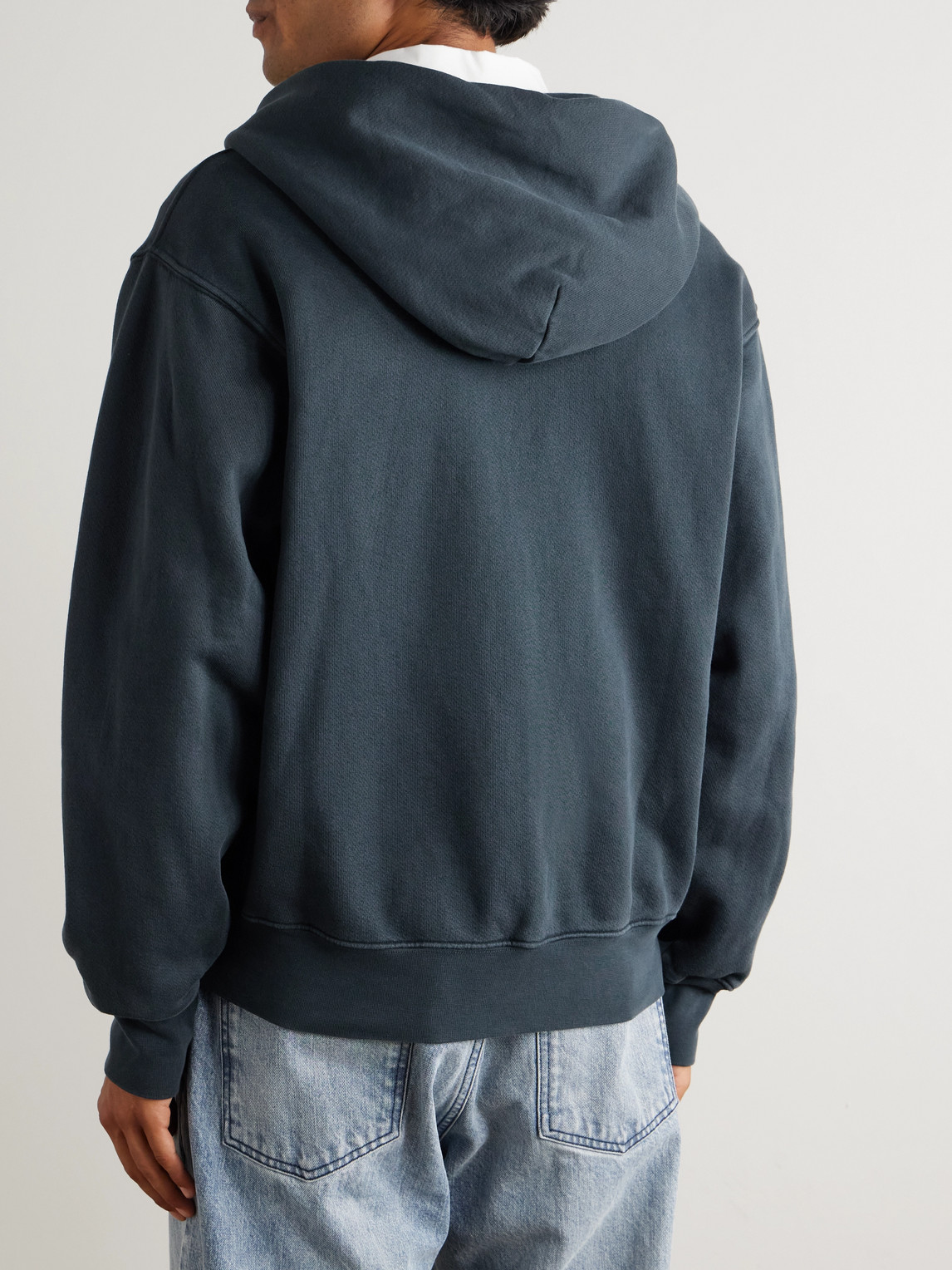 Les Tien Garment-dyed Fleece-back Cotton-jersey Zip-up Hoodie In Black