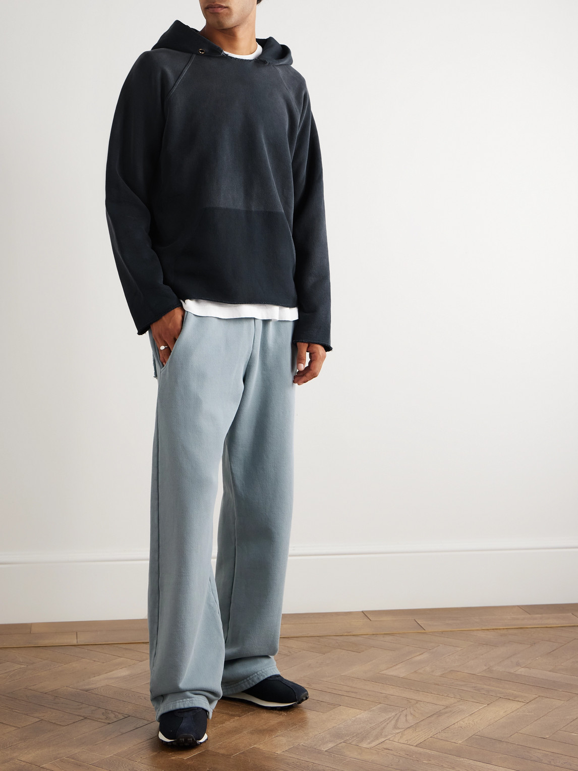 Les Tien Wide-leg Garment-dyed Cotton-jersey Sweatpants In Gray
