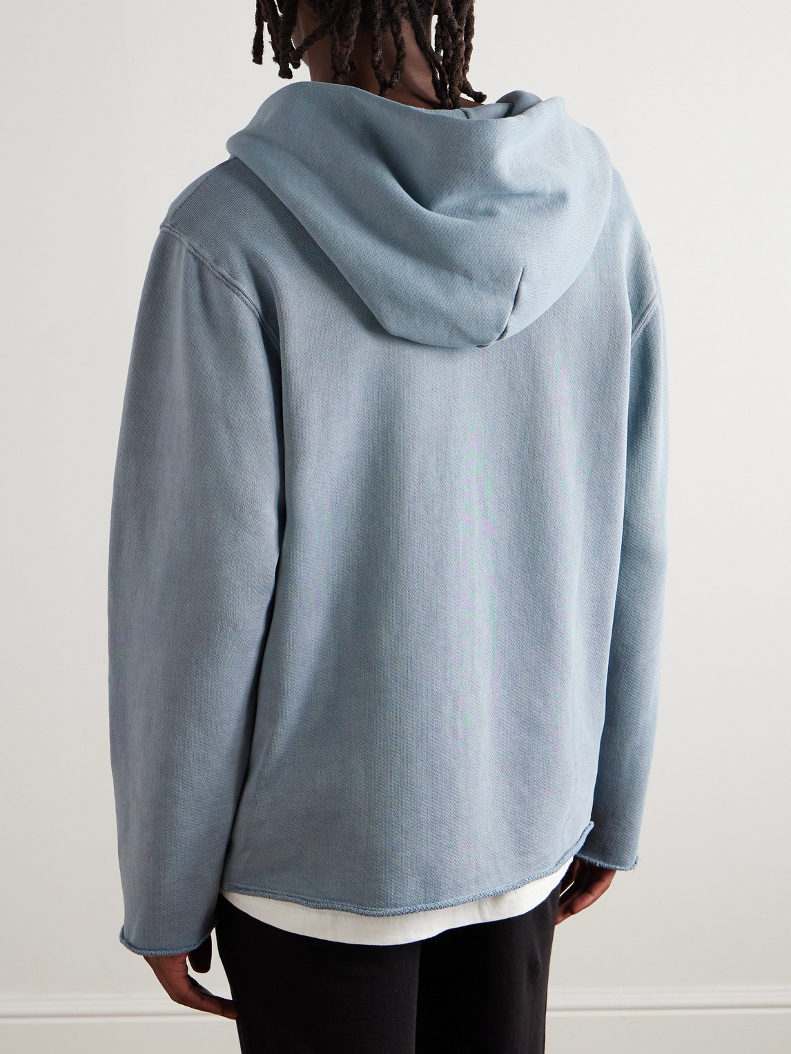 Les Tien Garment-dyed Distressed Cotton-jersey Zip-up Hoodie In Blue