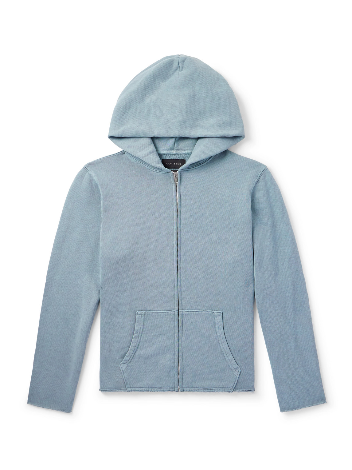 Les Tien Garment-dyed Distressed Cotton-jersey Zip-up Hoodie In Blue