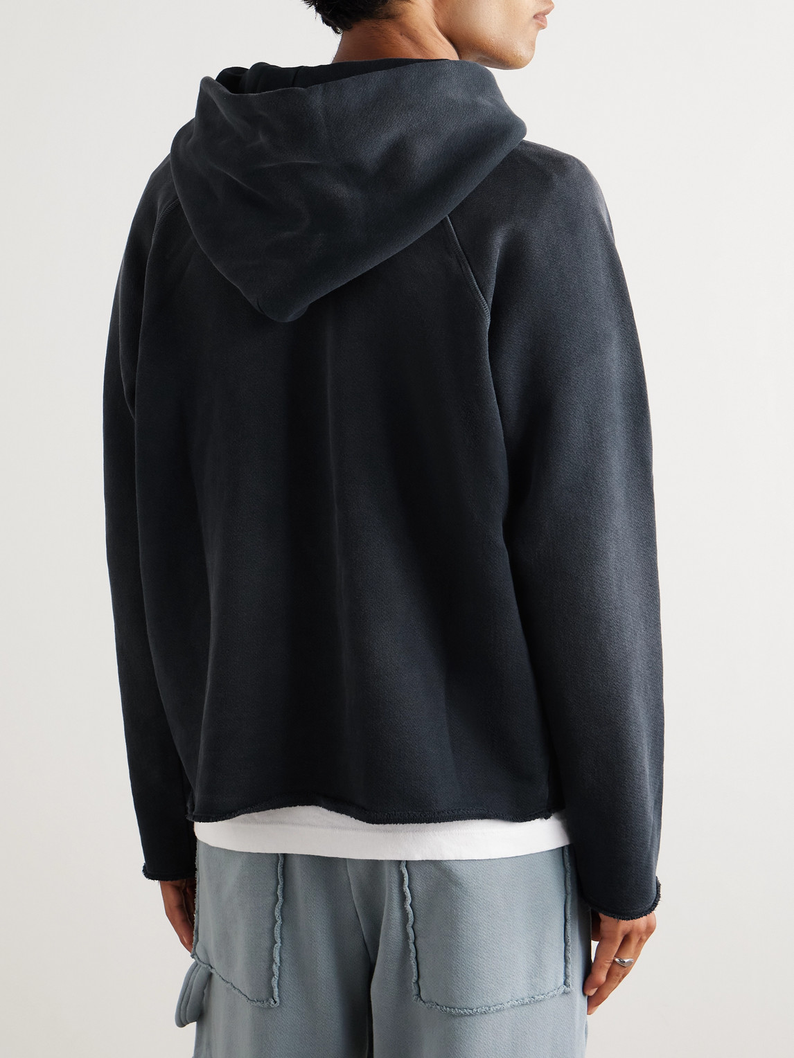 Les Tien Distressed Cotton-jersey Hoodie In Black