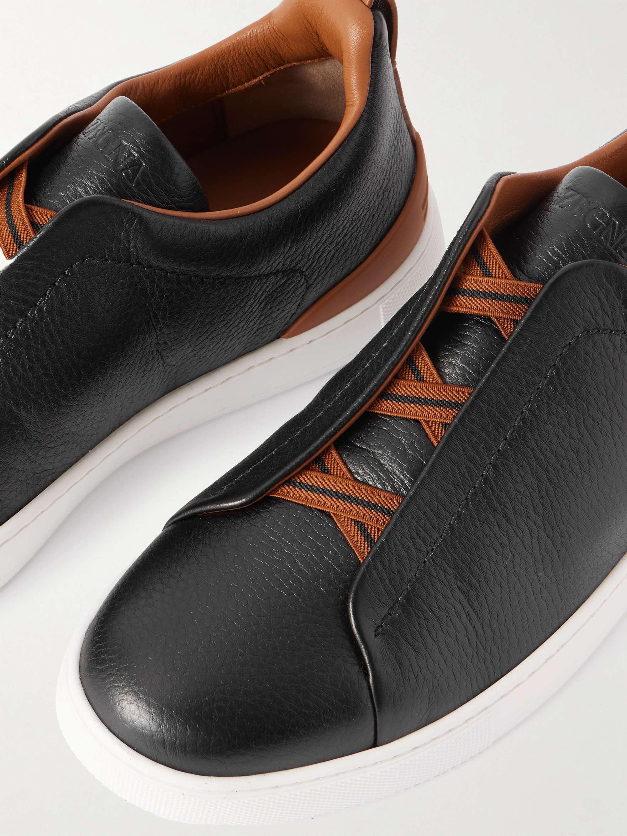 ZEGNA Triple Stitch Full-Grain Leather Sneakers