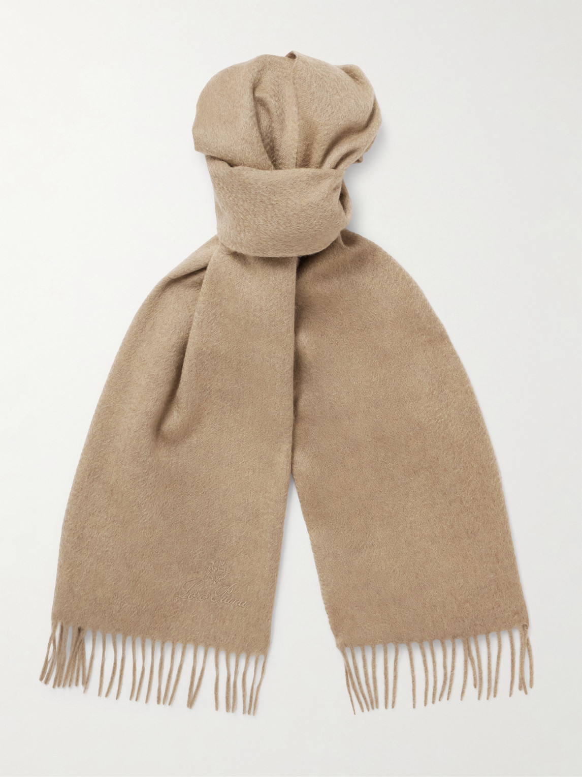 Logo-Embroidered Fringed Cashmere Scarf - Men