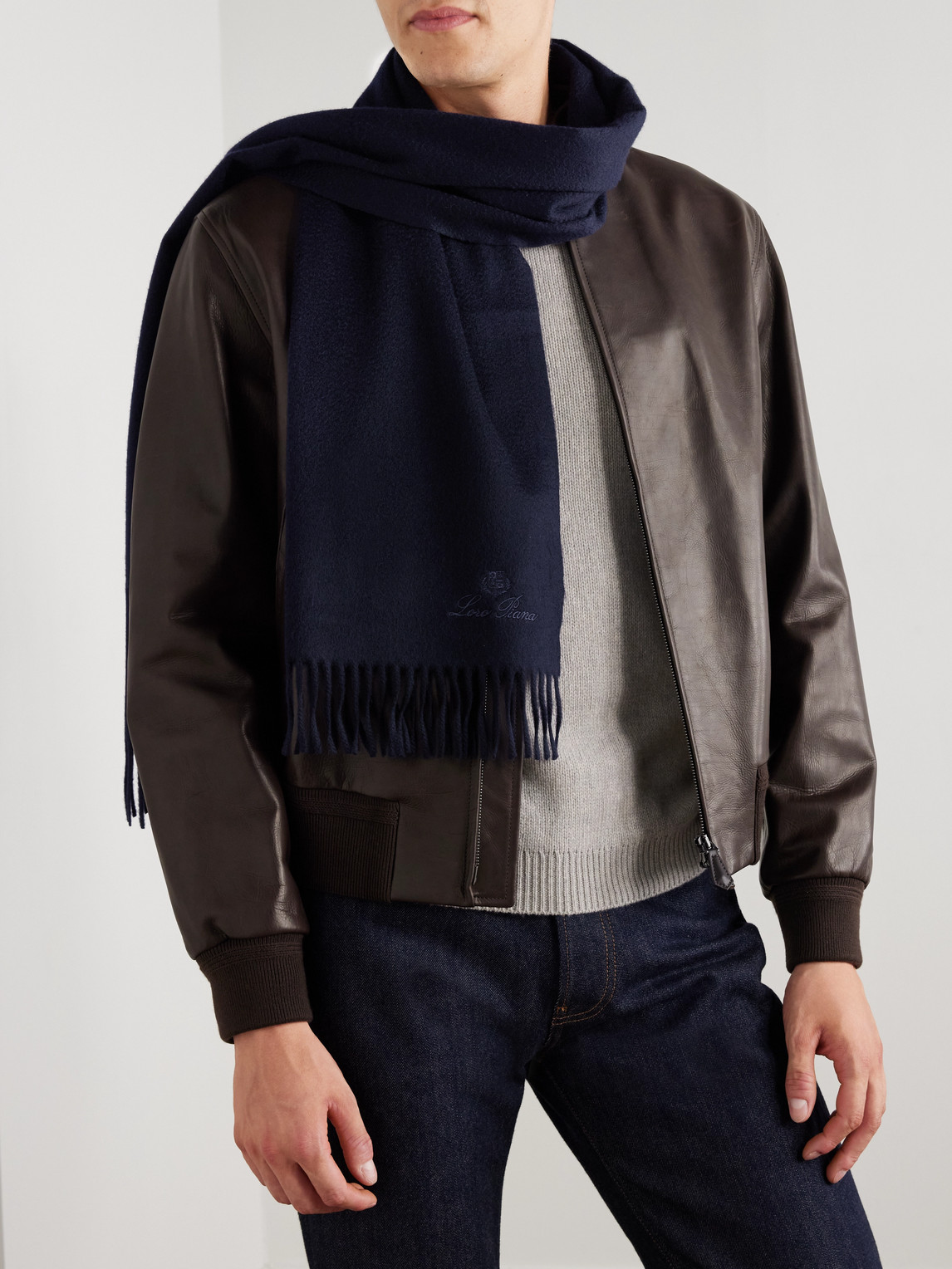 Loro Piana Logo-embroidered Fringed Cashmere Scarf