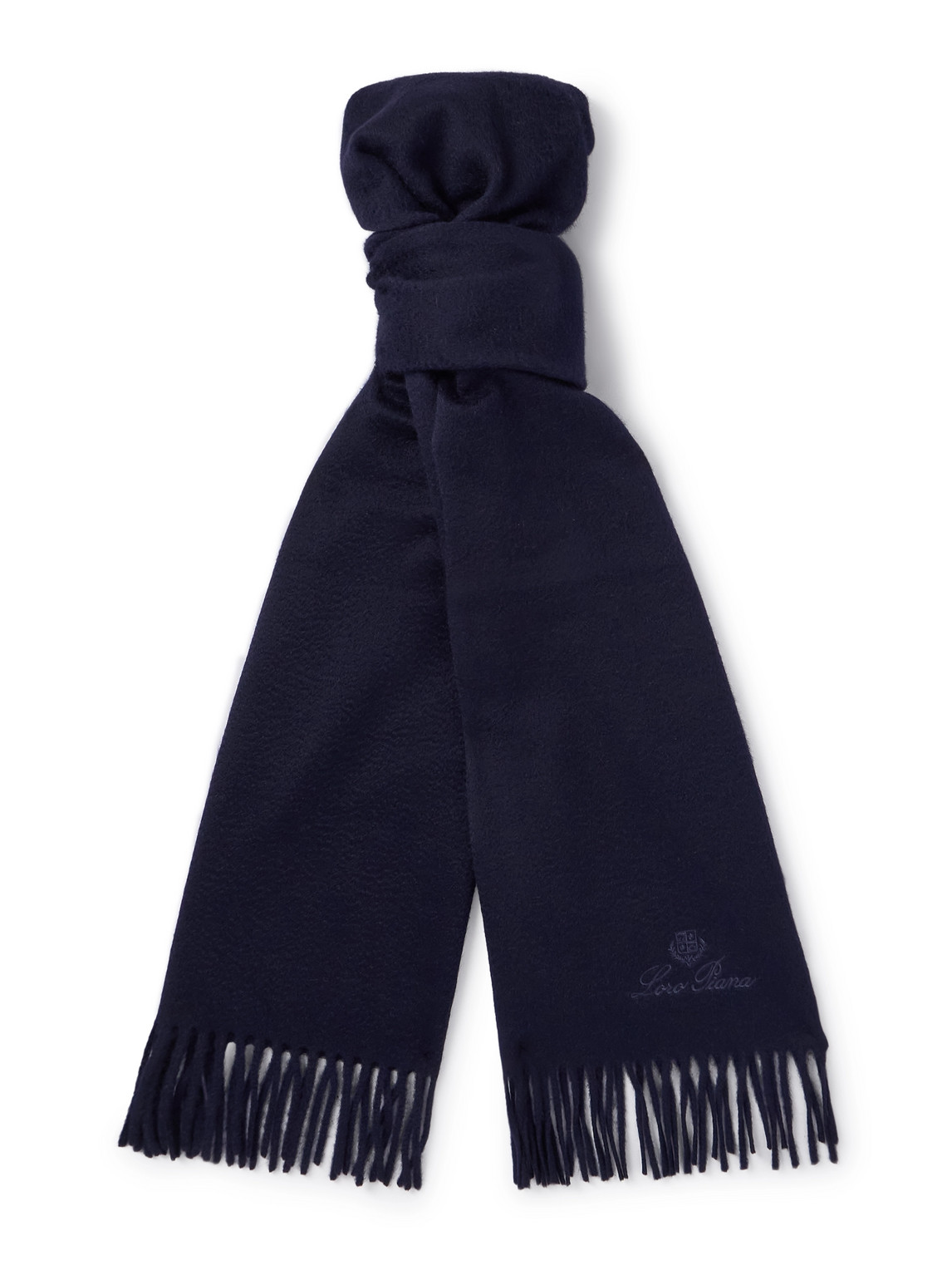 Loro Piana Logo-embroidered Fringed Cashmere Scarf