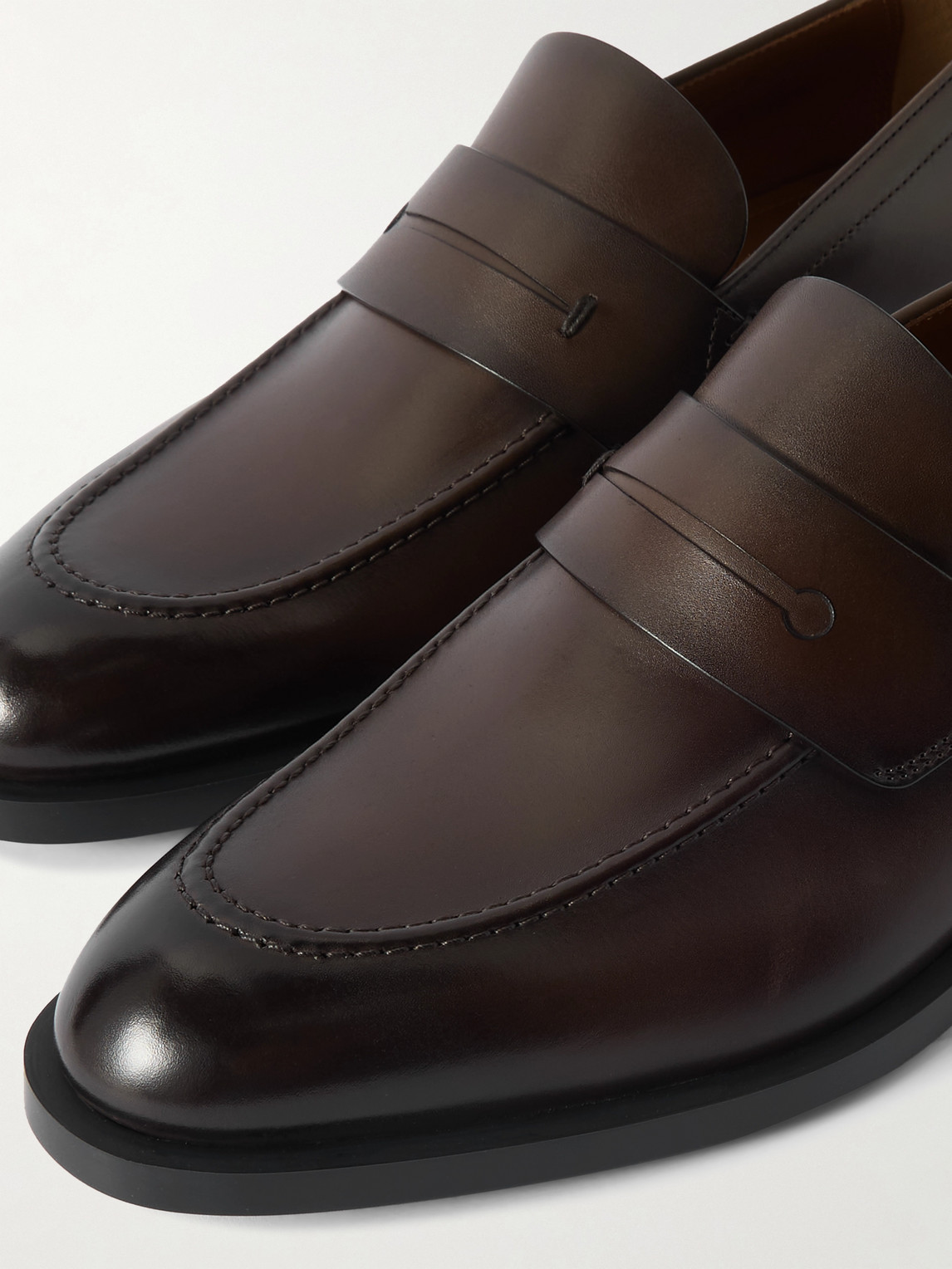 Zegna New Classic Flex Glossed-leather Penny Loafers In Brown