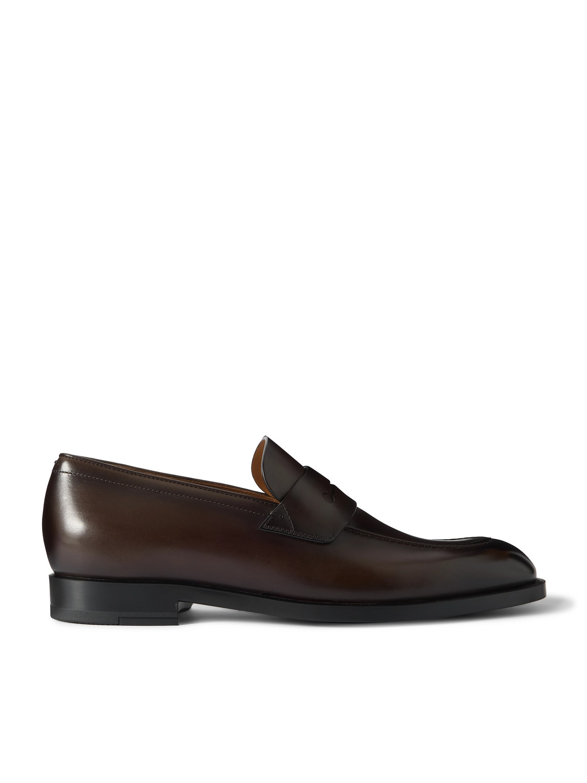 Zegna New Classic Flex Glossed-leather Penny Loafers In Brown