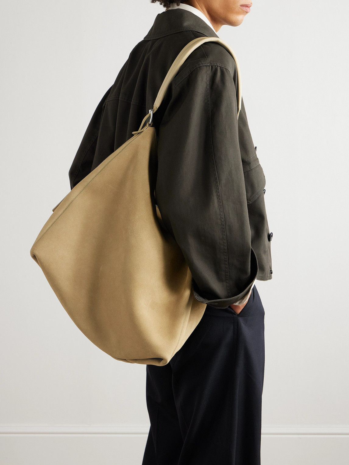 Lemaire Leather-trimmed Suede Tote In Neutral
