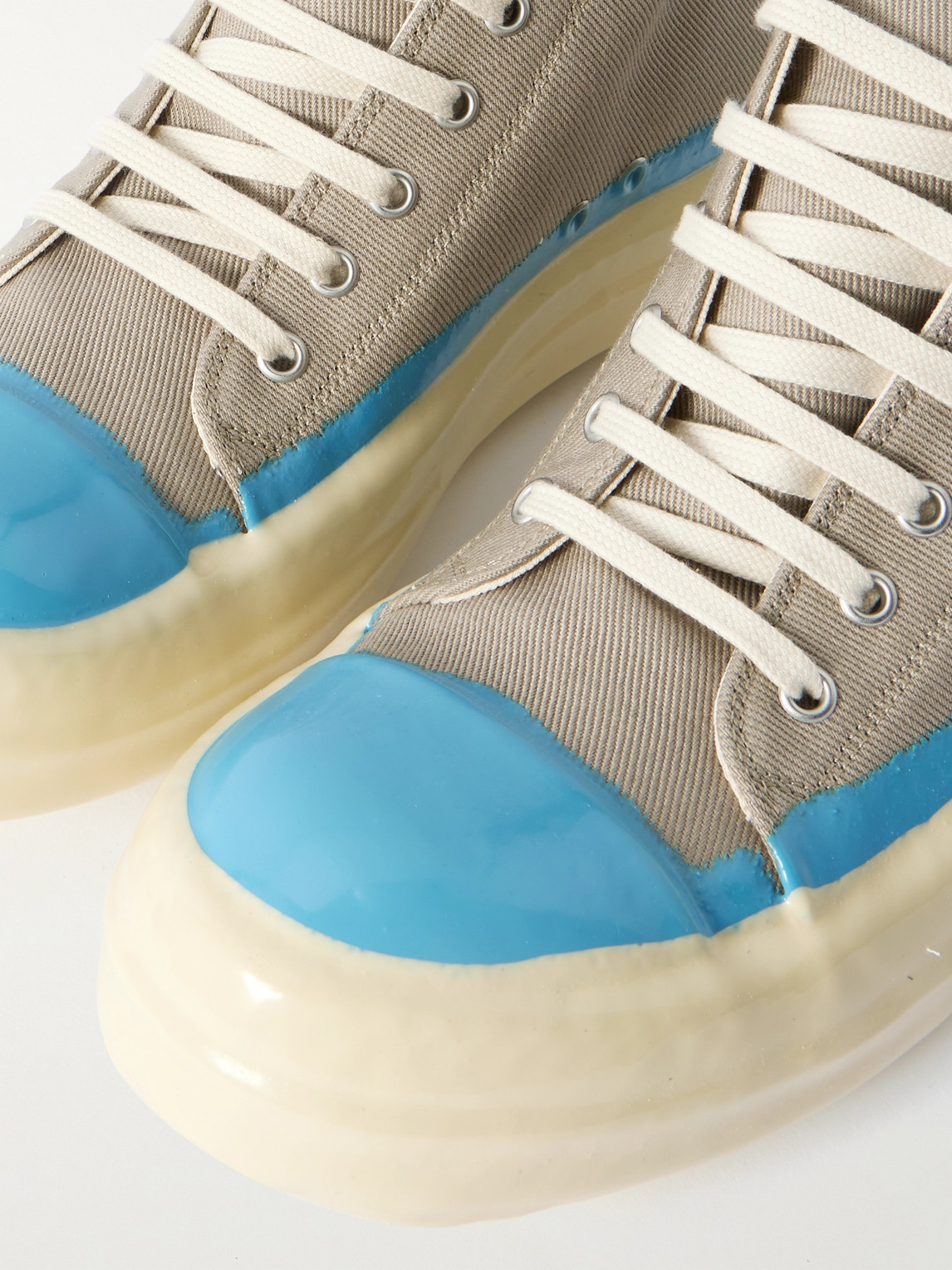 Rick Owens Drkshdw Lacquered-denim Sneakers In Gray