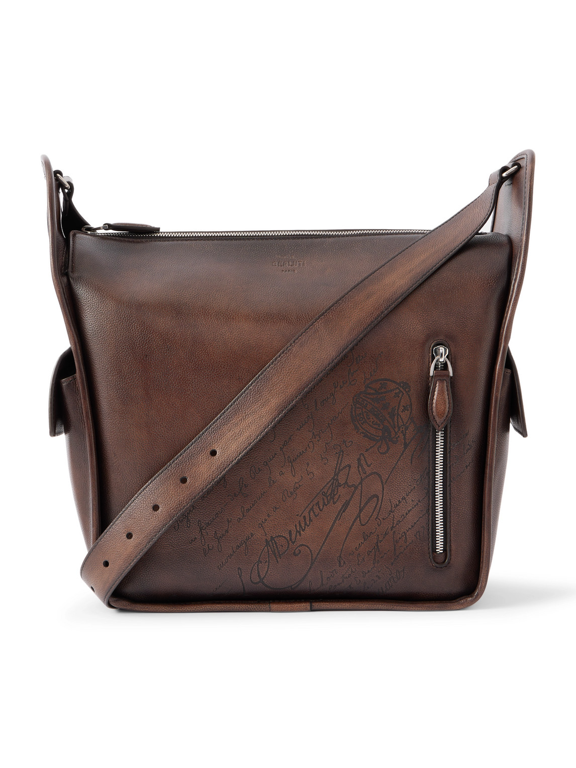 Berluti Périple Scritto Full-grain Venezia Leather Messenger Bag In Brown