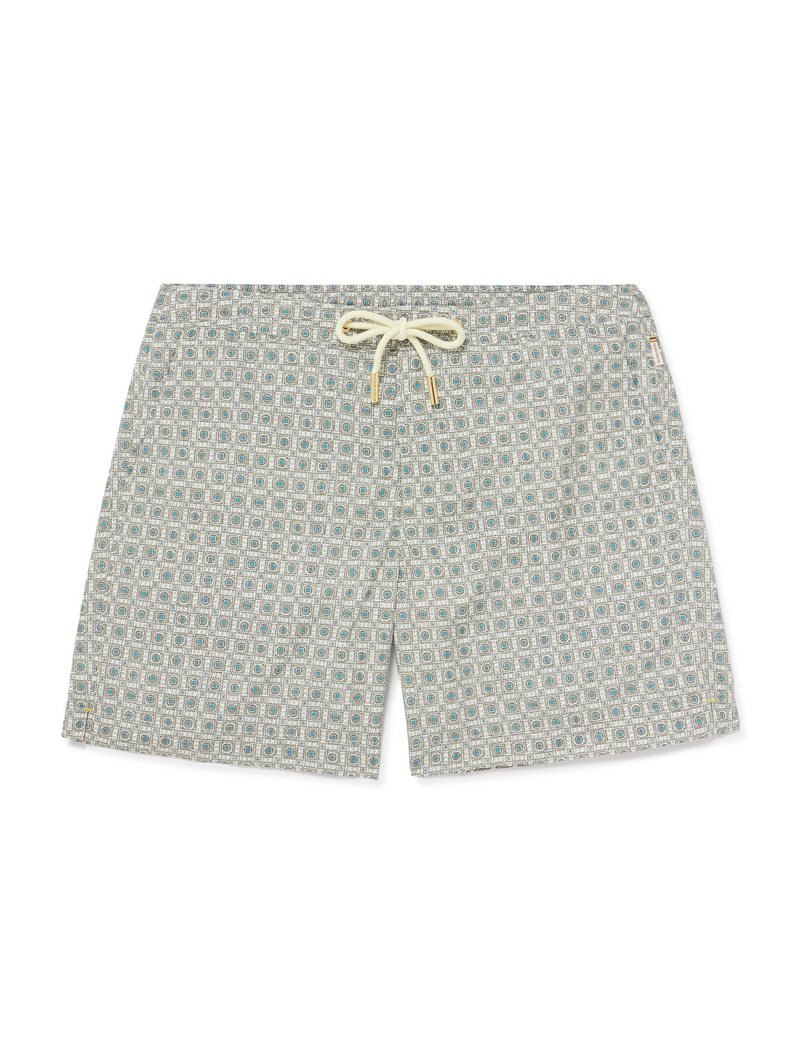 Orlebar Brown Bulldog Solstice Straight-leg Long-length Printed Recycled Swim Shorts In Gold