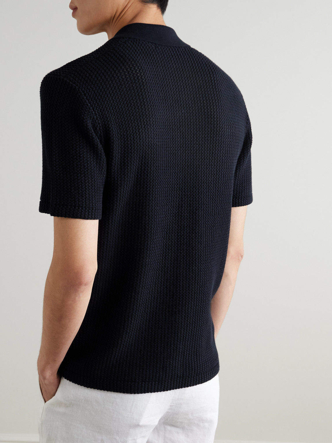 Orlebar Brown Tiernan Open-knit Wool And Cotton-blend Shirt In Black