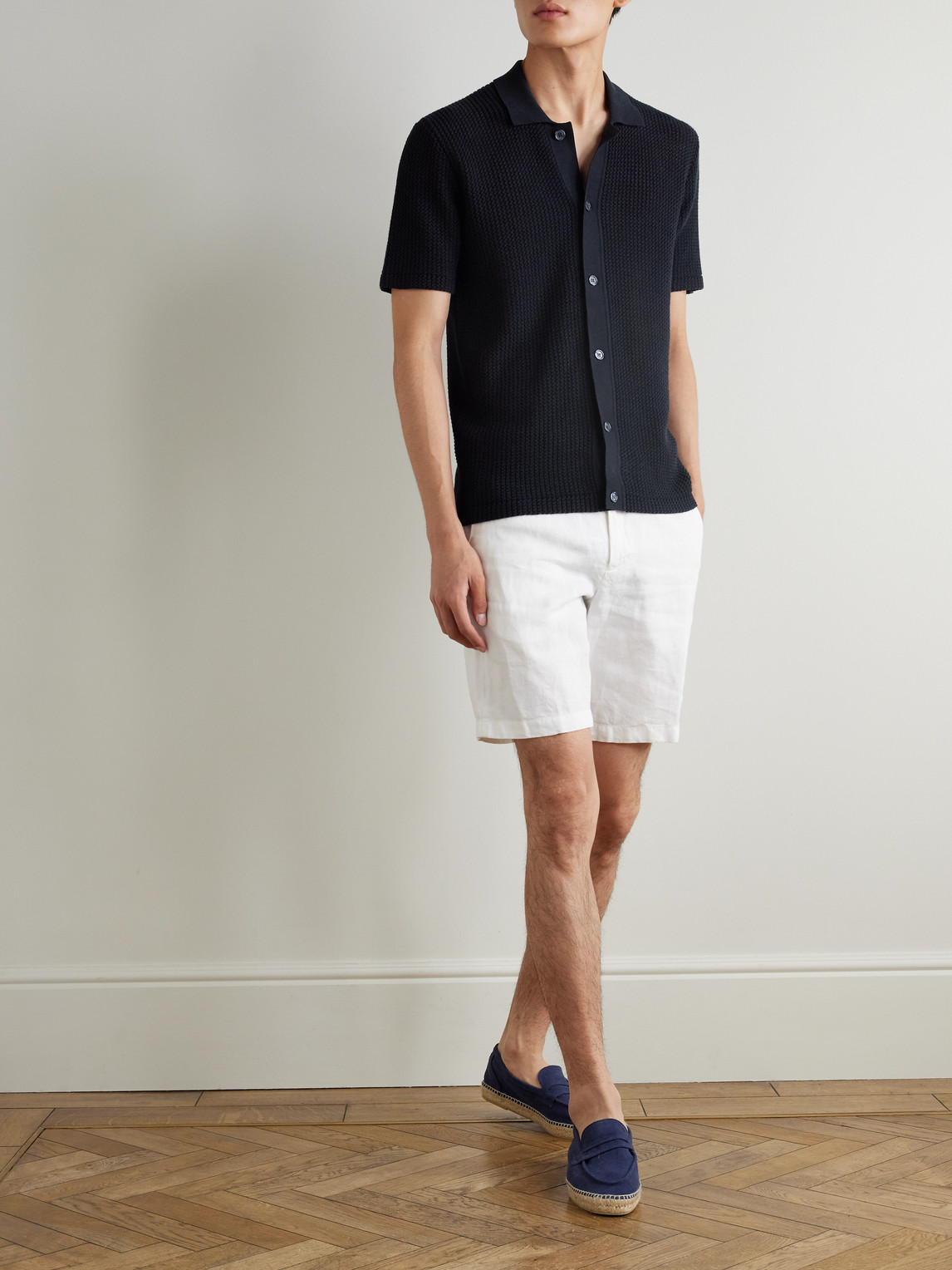 Orlebar Brown Tiernan Open-knit Wool And Cotton-blend Shirt In Black