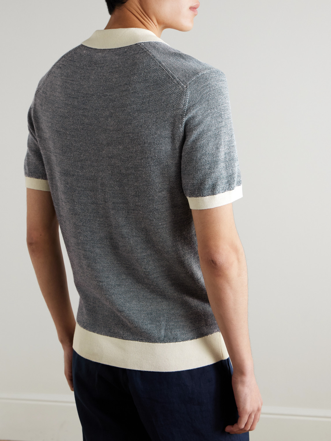 Orlebar Brown Horton Slim-fit Merino Wool And Cotton-blend Polo Shirt In Gray