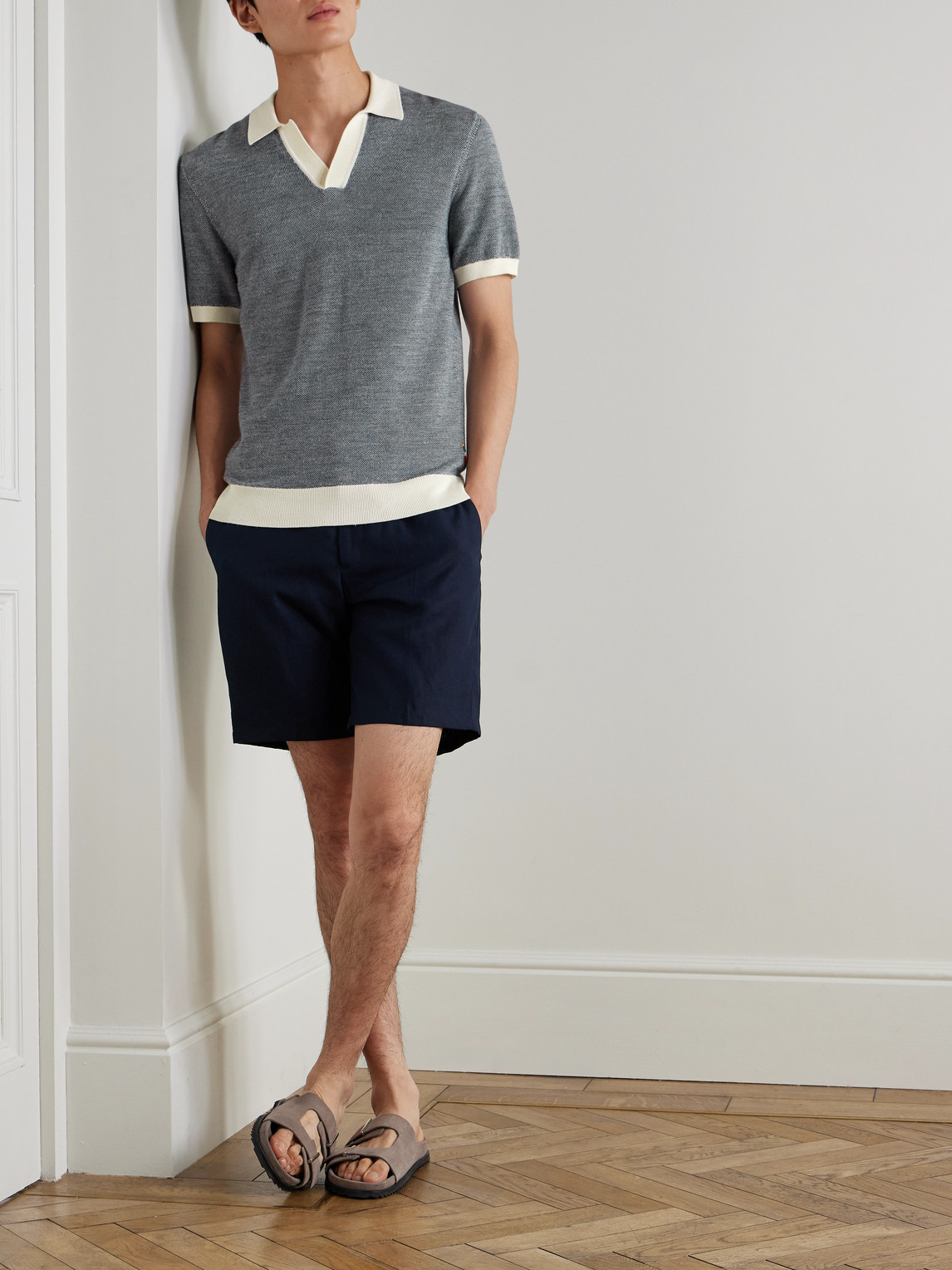 Orlebar Brown Horton Slim-fit Merino Wool And Cotton-blend Polo Shirt In Gray