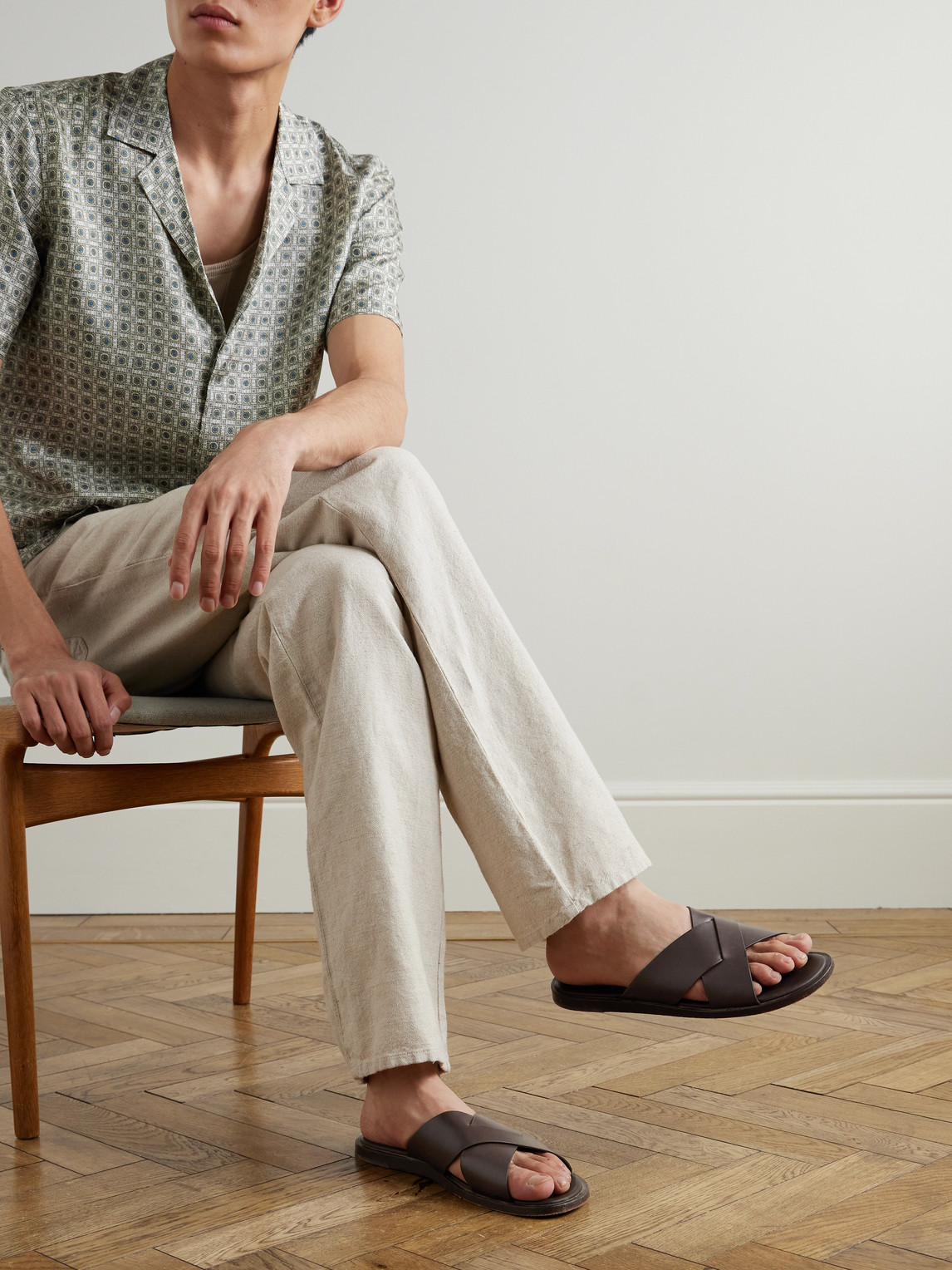 Orlebar Brown Muro Leather Sandals In Brown