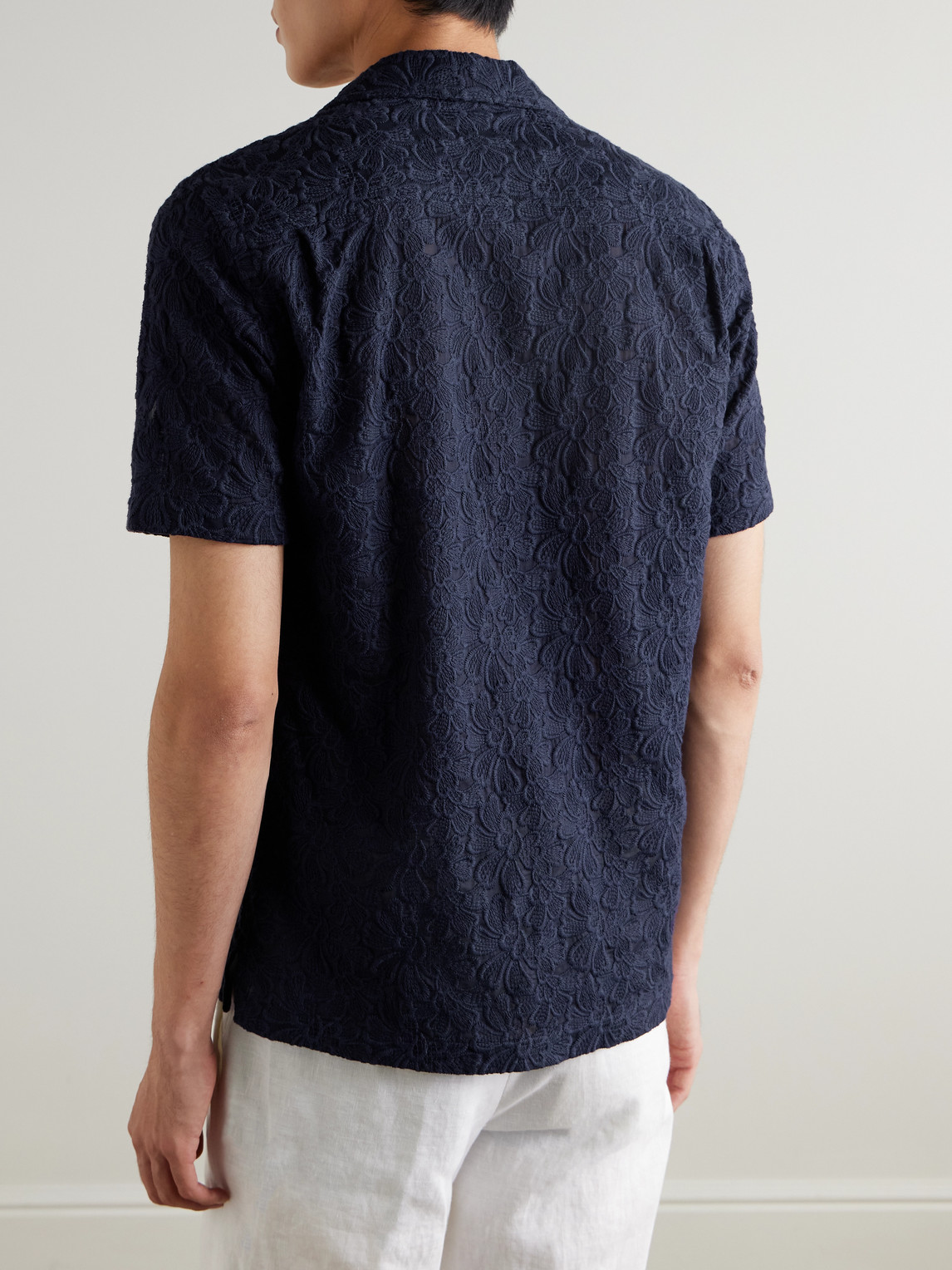 Orlebar Brown Maitan Camp-collar Embroidered Cotton Shirt In Blue