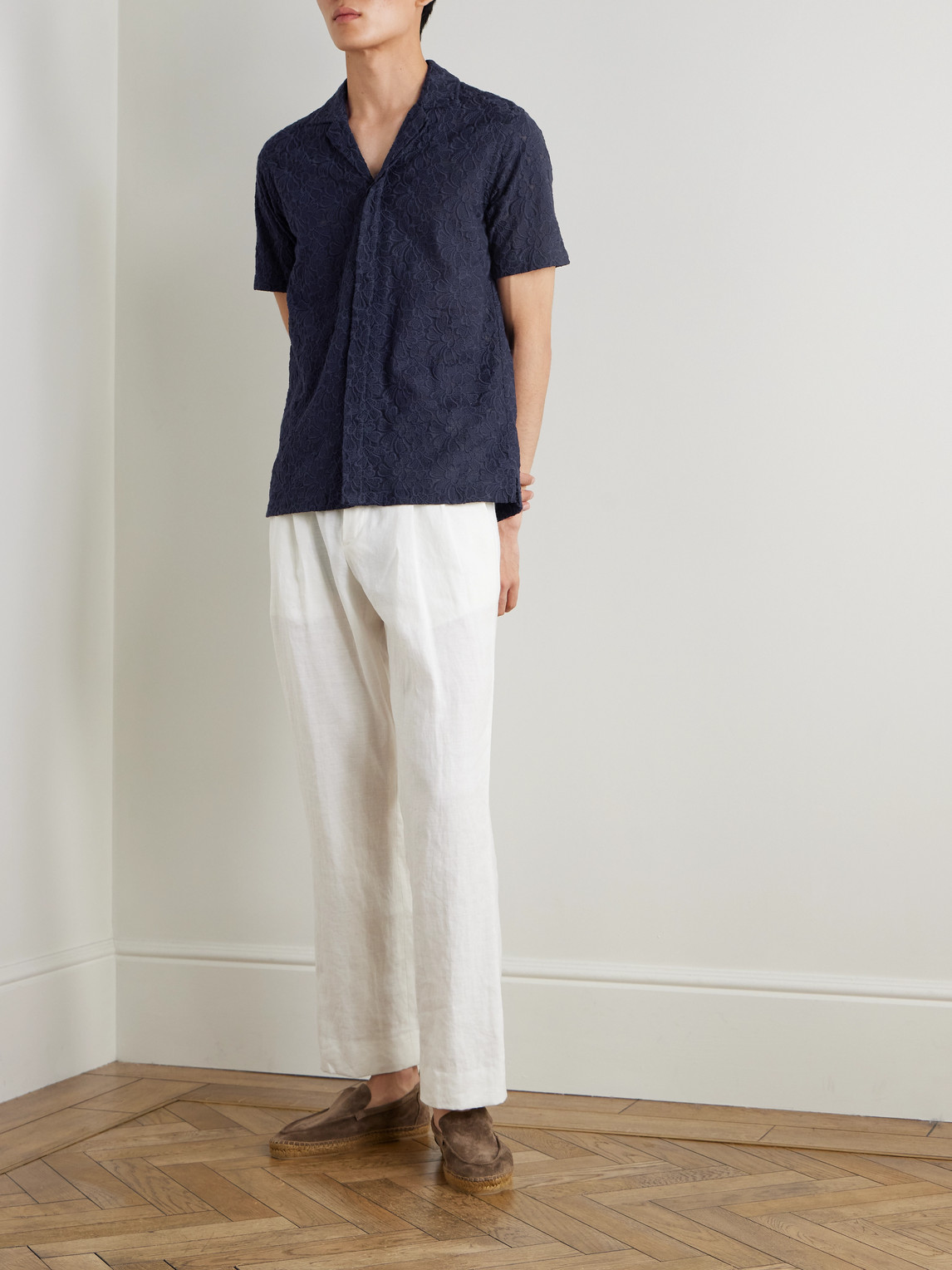 Orlebar Brown Maitan Camp-collar Embroidered Cotton Shirt In Blue