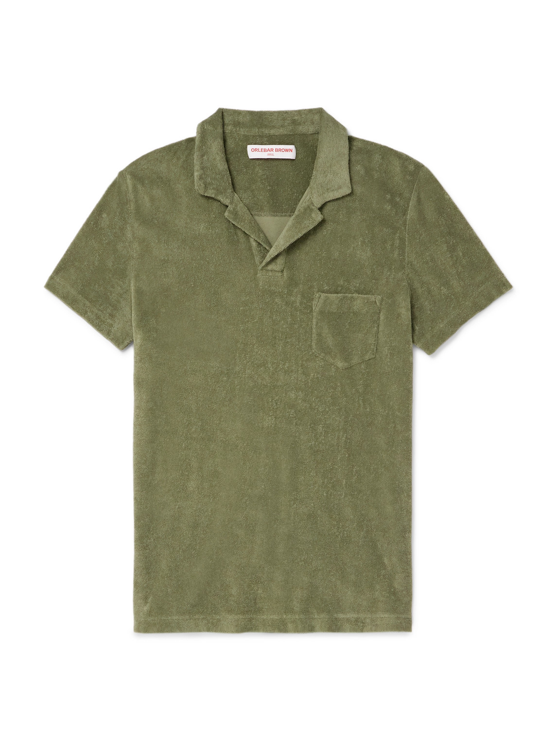 Orlebar Brown Camp-collar Organic Cotton-terry Polo Shirt In Green
