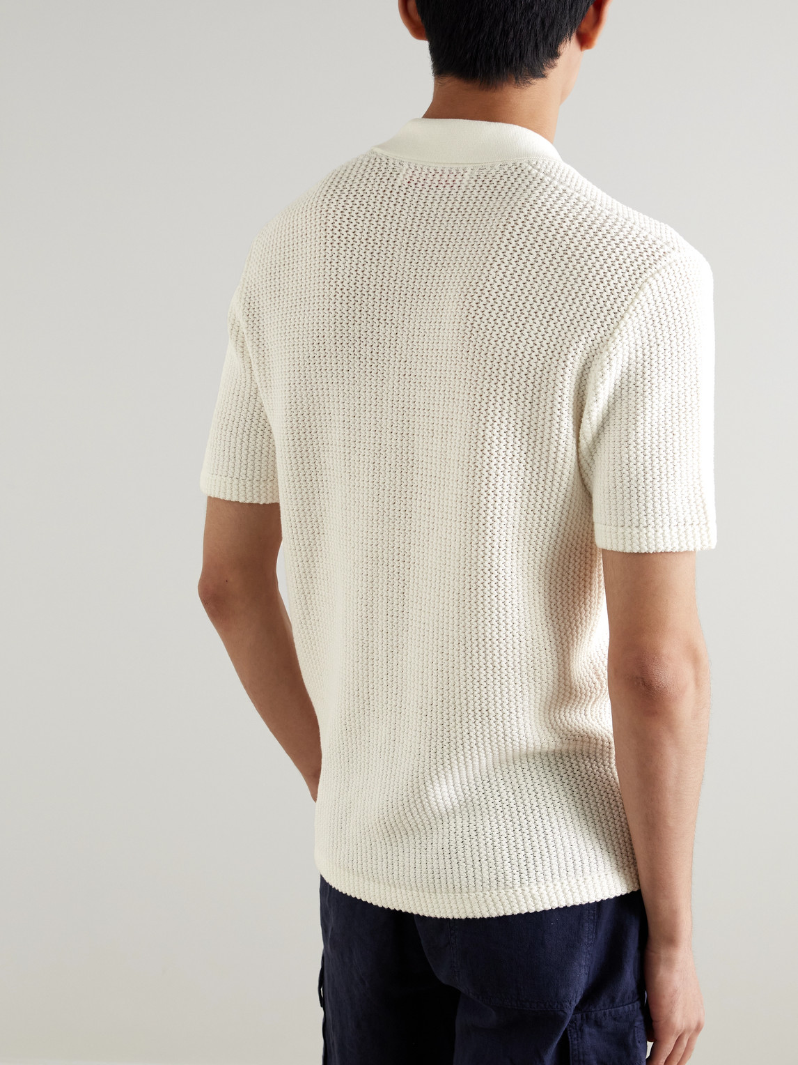 Orlebar Brown Tiernan Open-knit Wool And Cotton-blend Shirt In White