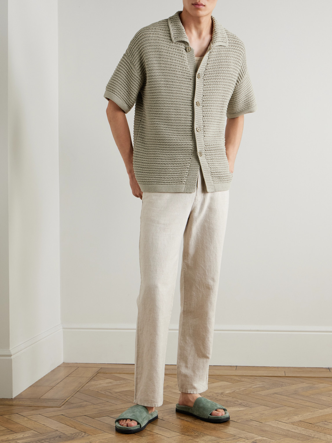 Orlebar Brown Thomas Open-knit Organic Cotton Shirt In Brown