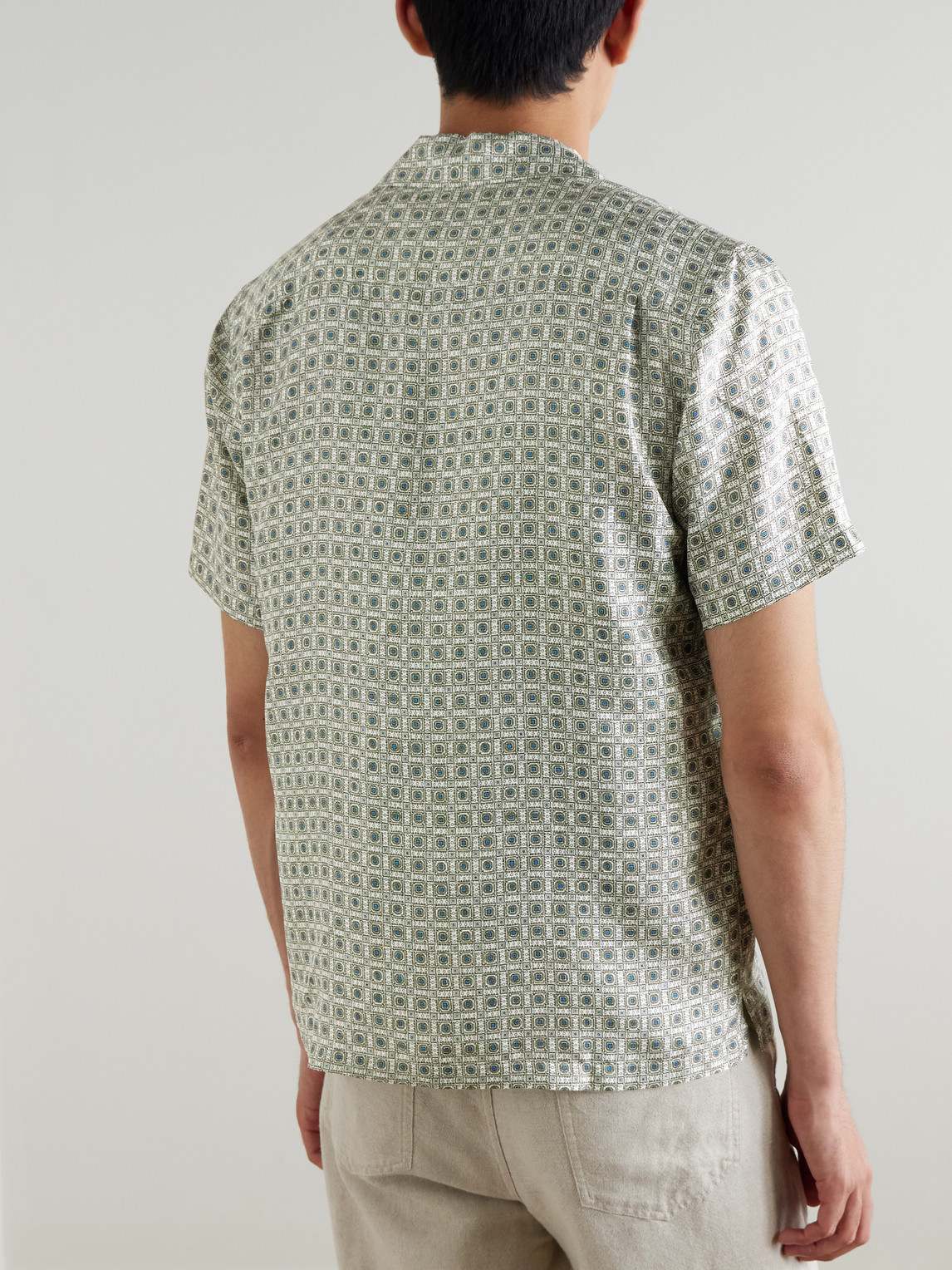 Orlebar Brown Maitan Camp-collar Printed Silk-satin Shirt In Green