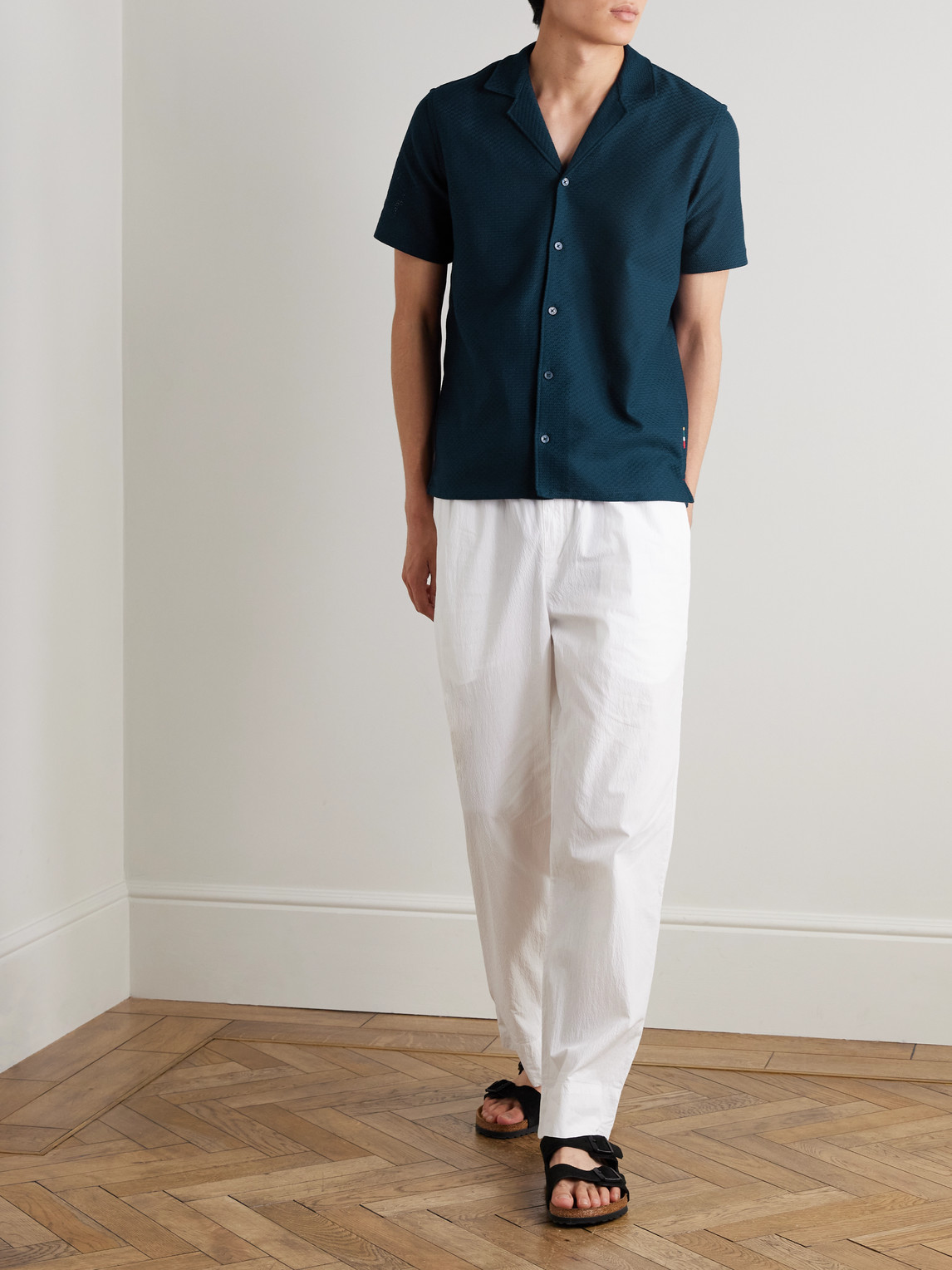Orlebar Brown Maitan Camp-collar Crocheted Cotton Shirt In Blue