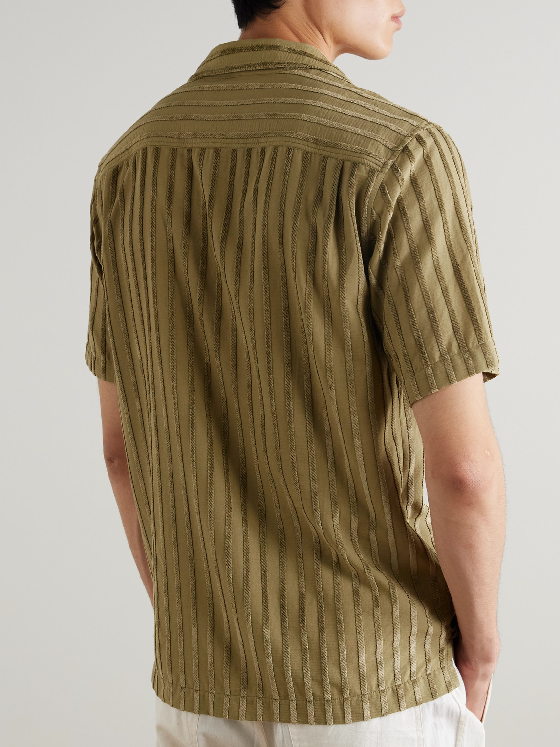 Orlebar Brown Maitan Camp-collar Chenille-jacquard Shirt In Brown
